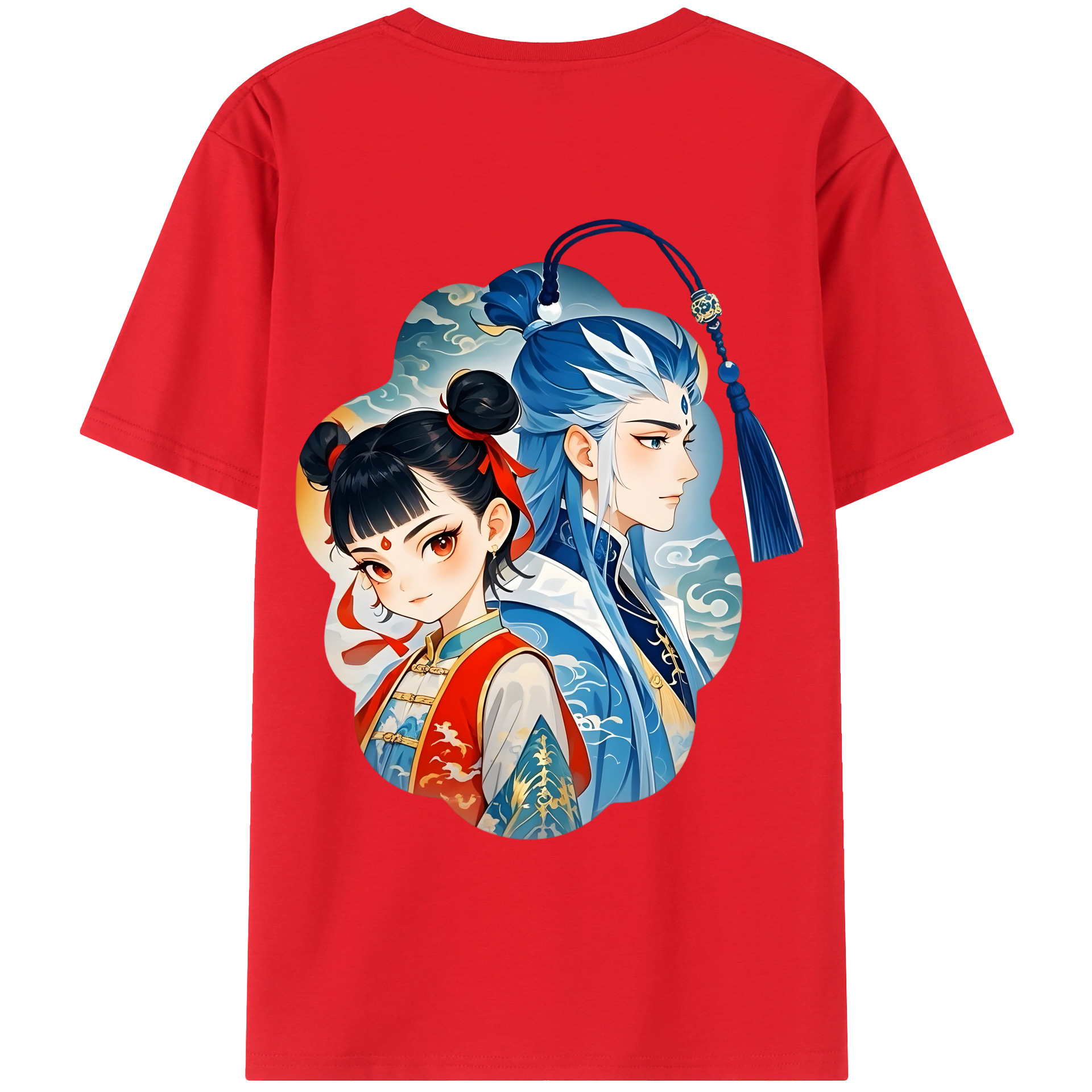 （画像用） Ne Zha 2 ナタ 魔童の大暴れ 綿100％ メンズ半袖Tシャツ（バックプリント） 通気性