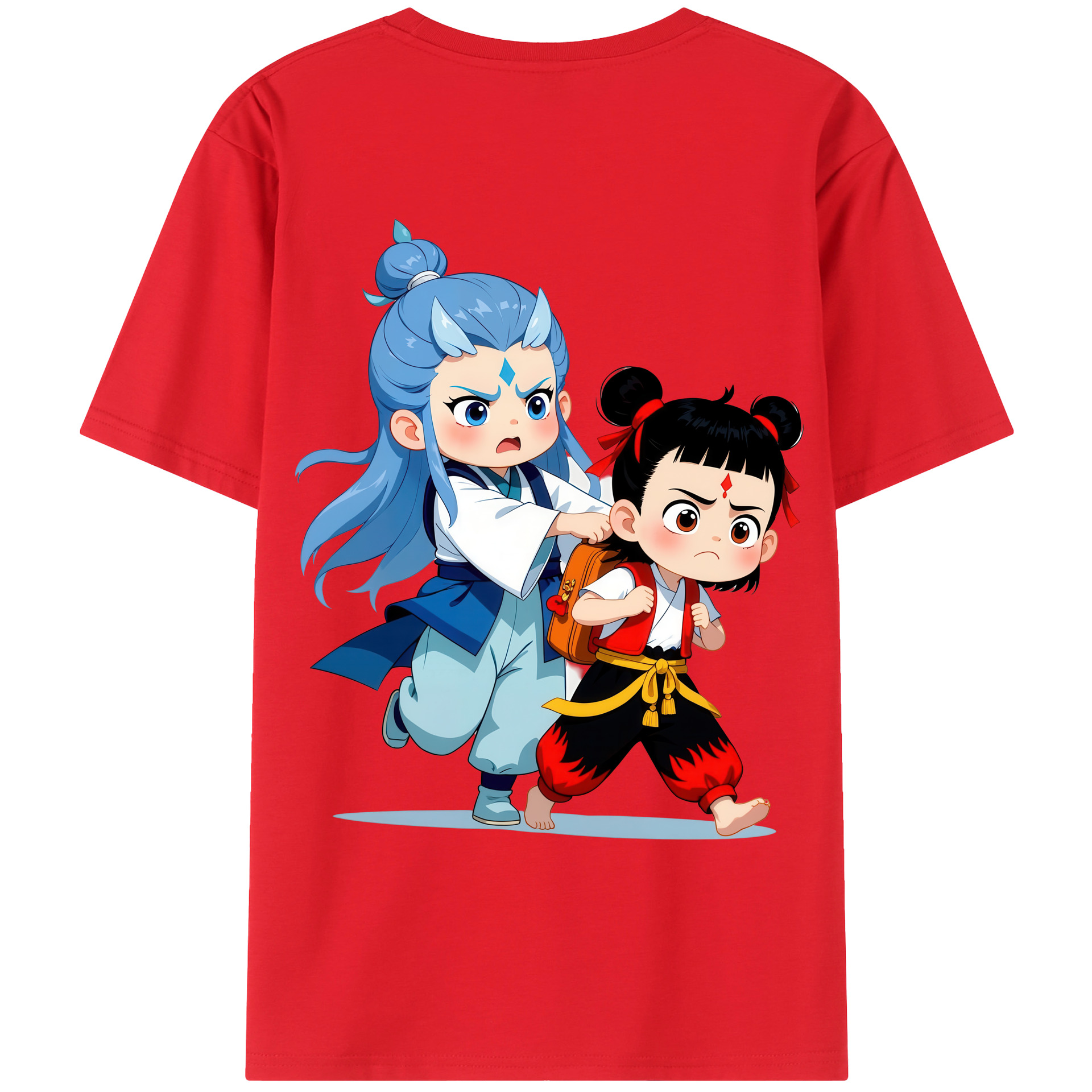 （画像用） Ne Zha 2 ナタ 魔童の大暴れ 綿100％ メンズ半袖Tシャツ（バックプリント） 通気性