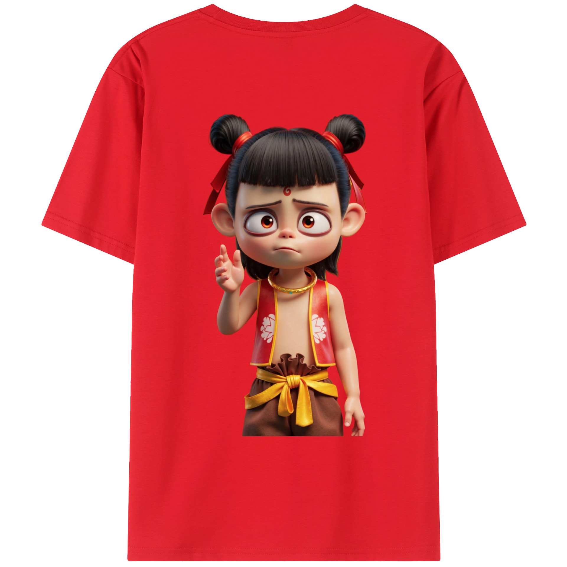 （画像用） Ne Zha 2 ナタ 魔童の大暴れ 綿100％ メンズ半袖Tシャツ（バックプリント） 通気性
