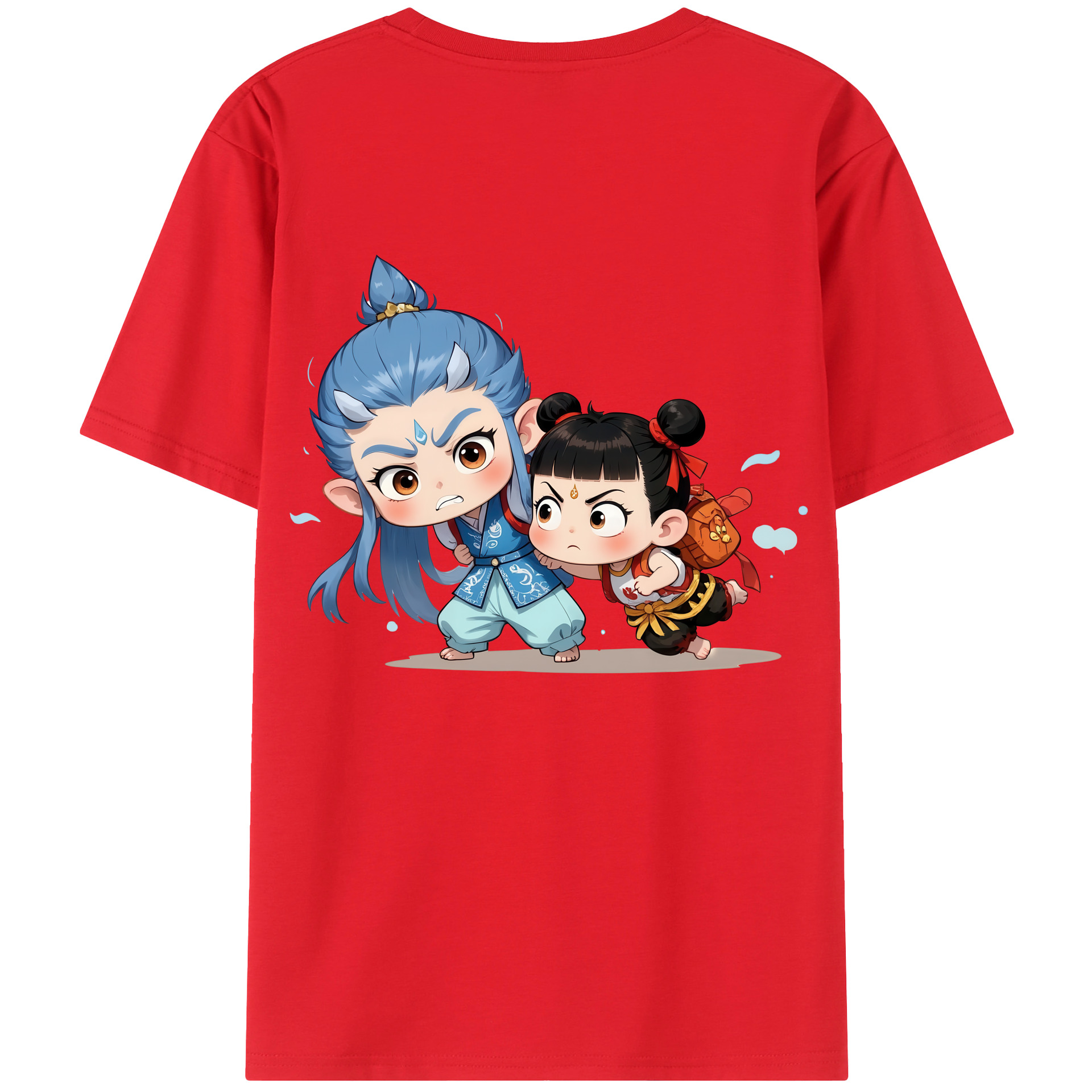 （画像用） Ne Zha 2 ナタ 魔童の大暴れ 綿100％ メンズ半袖Tシャツ（バックプリント） 通気性