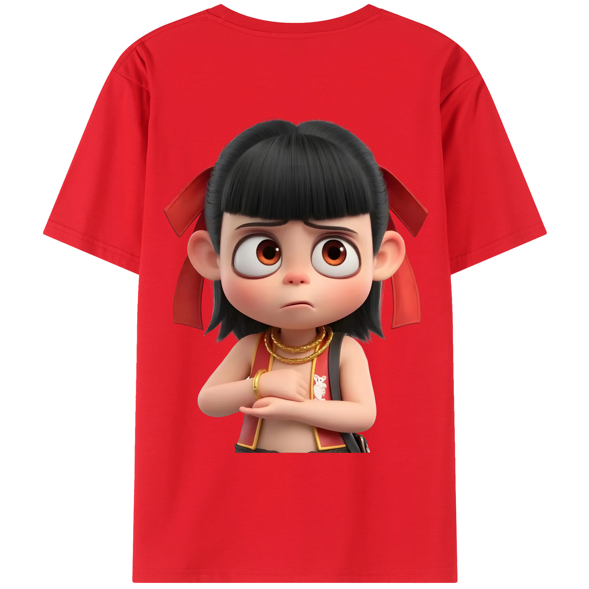 （画像用） Ne Zha 2 ナタ 魔童の大暴れ 綿100％ メンズ半袖Tシャツ（バックプリント） 通気性