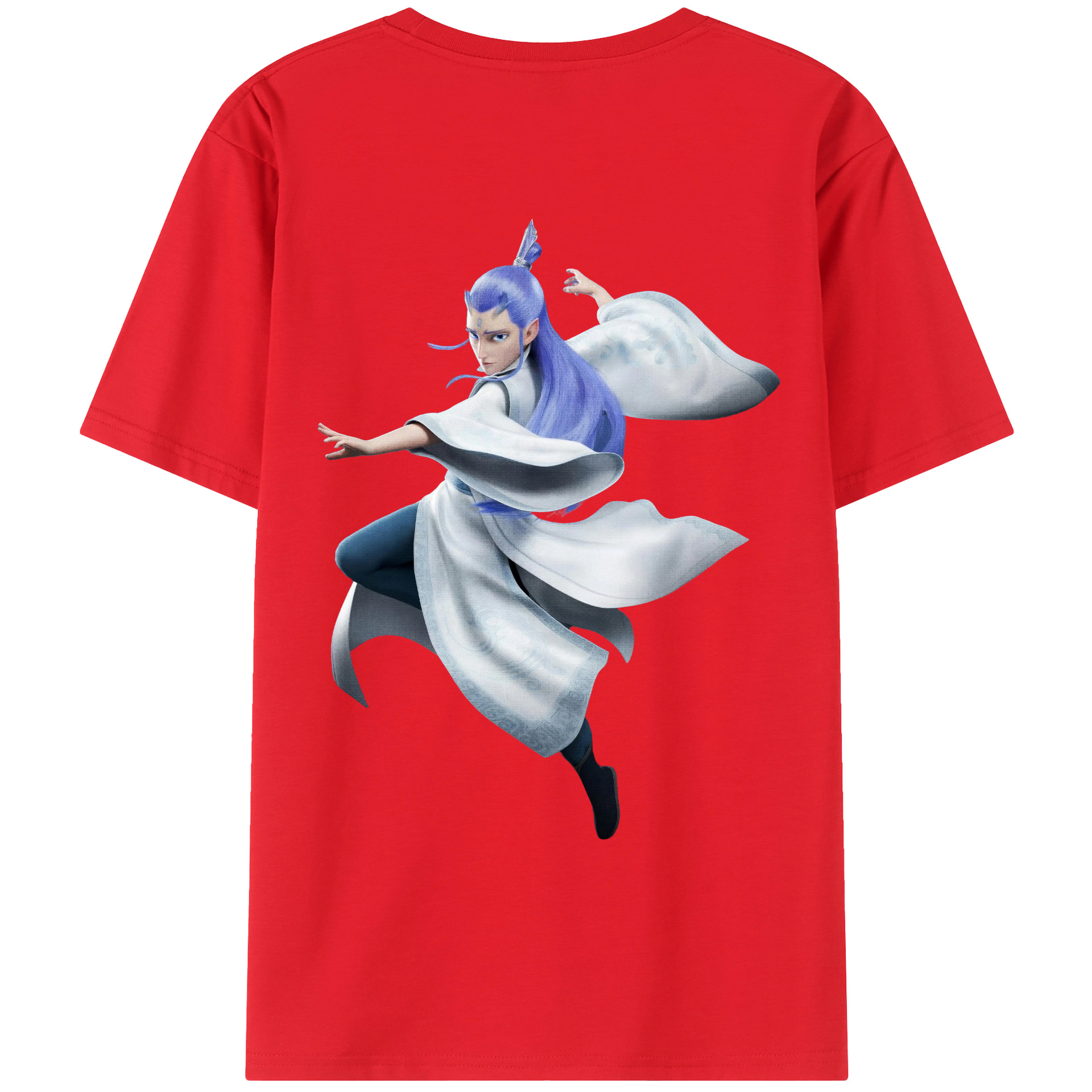 （画像用） Ne Zha 2 ナタ 魔童の大暴れ 綿100％ メンズ半袖Tシャツ（バックプリント） 通気性