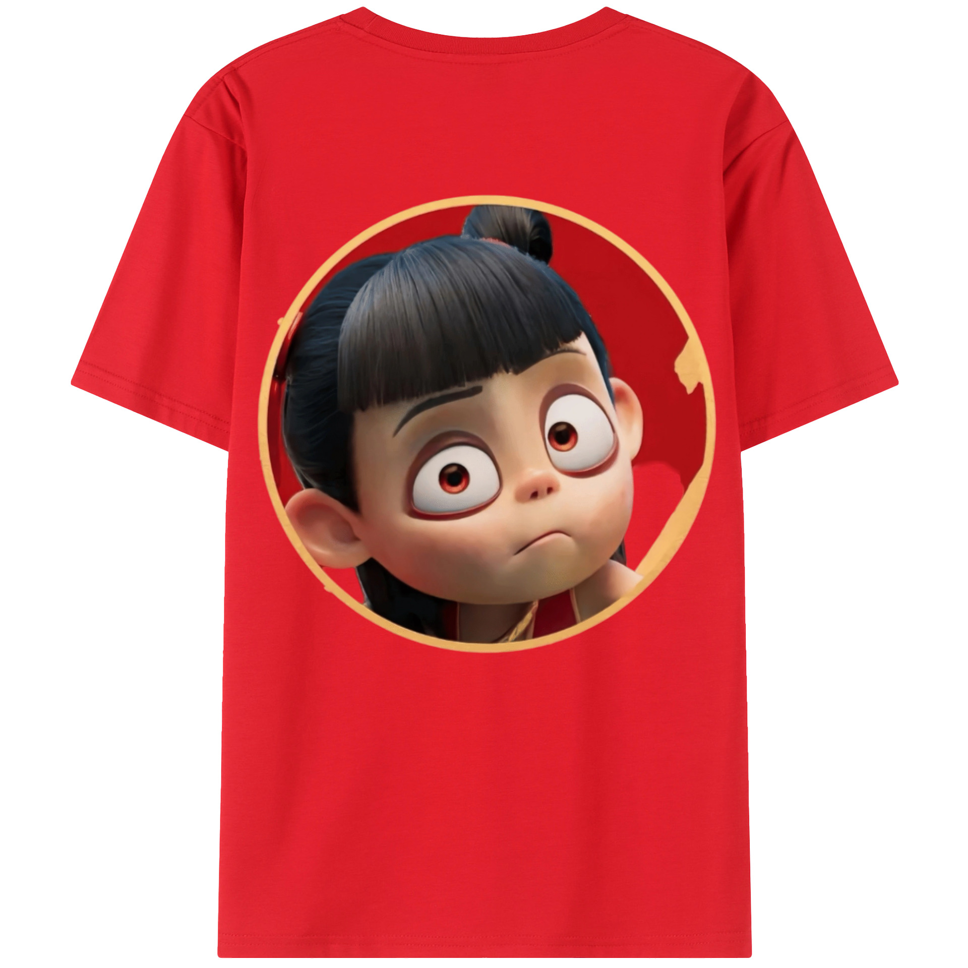 （画像用） Ne Zha 2 ナタ 魔童の大暴れ 綿100％ メンズ半袖Tシャツ（バックプリント） 通気性