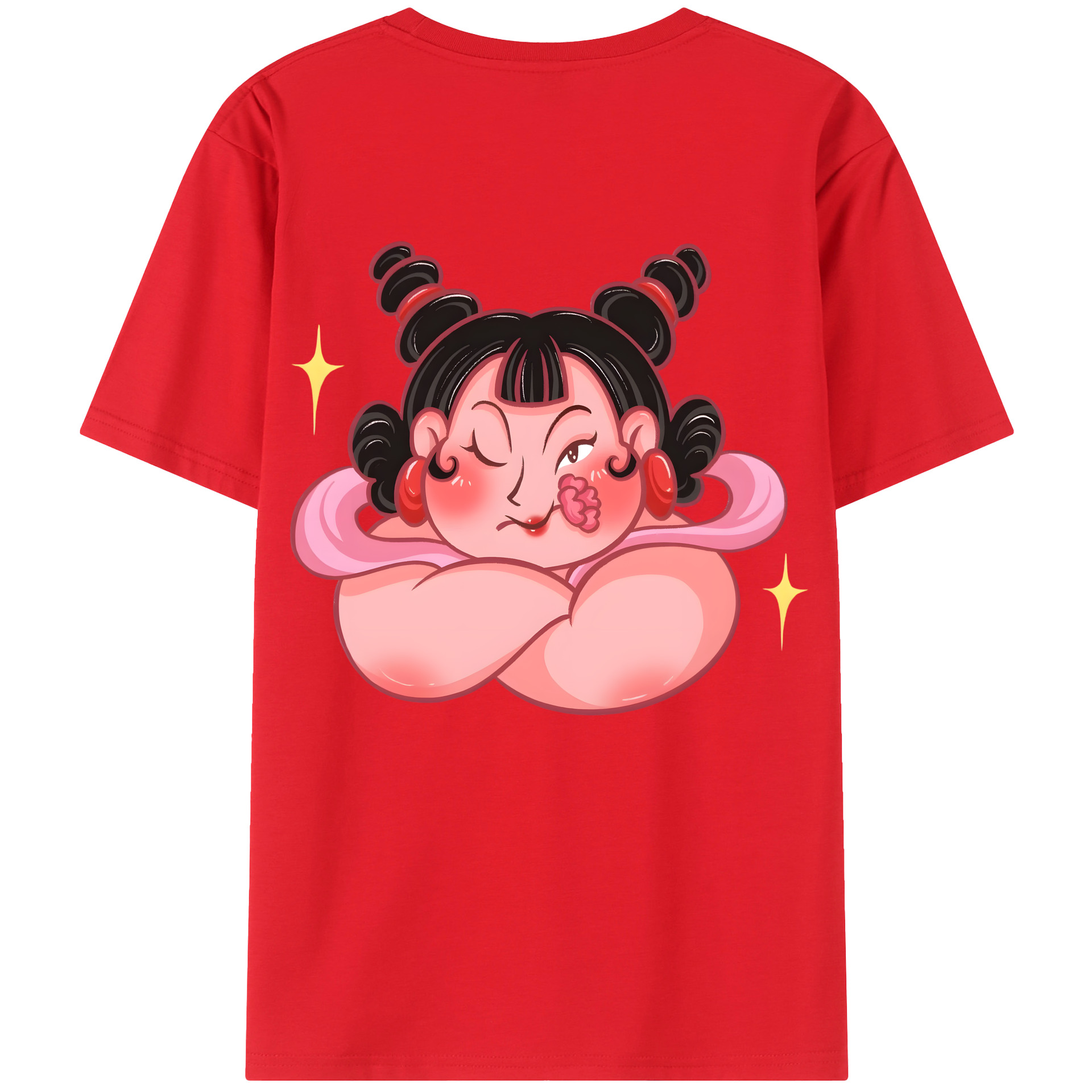 （画像用） Ne Zha 2 ナタ 魔童の大暴れ 綿100％ メンズ半袖Tシャツ（バックプリント） 通気性