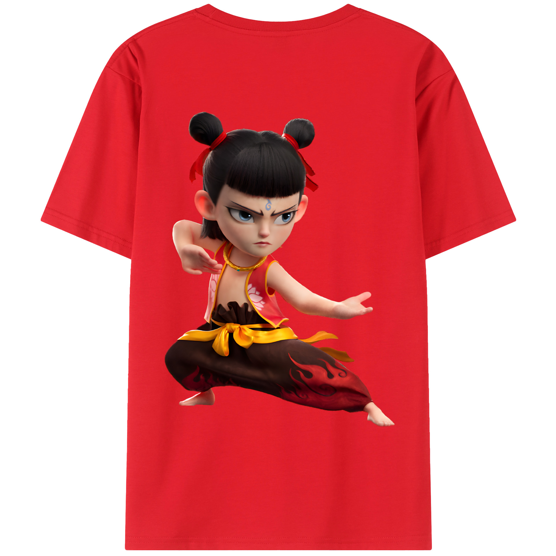 （画像用） Ne Zha 2 ナタ 魔童の大暴れ 綿100％ メンズ半袖Tシャツ（バックプリント） 通気性