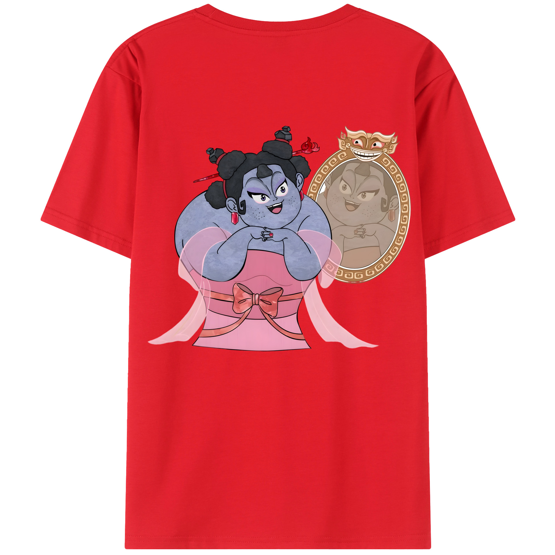 （画像用） Ne Zha 2 ナタ 魔童の大暴れ 綿100％ メンズ半袖Tシャツ（バックプリント） 通気性