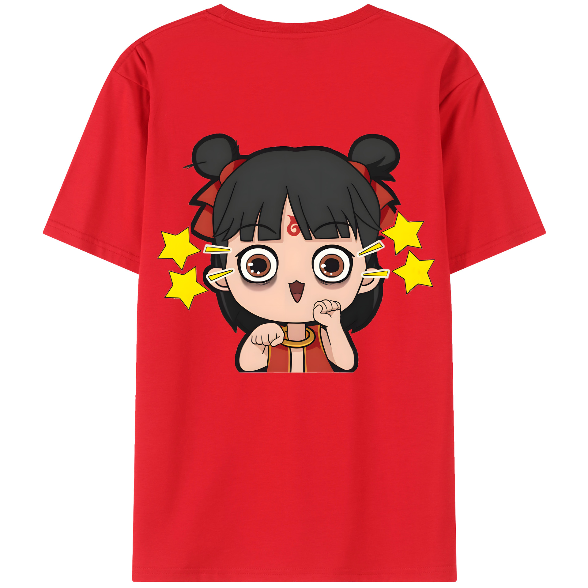 （画像用） Ne Zha 2 ナタ 魔童の大暴れ 綿100％ メンズ半袖Tシャツ（バックプリント） 通気性