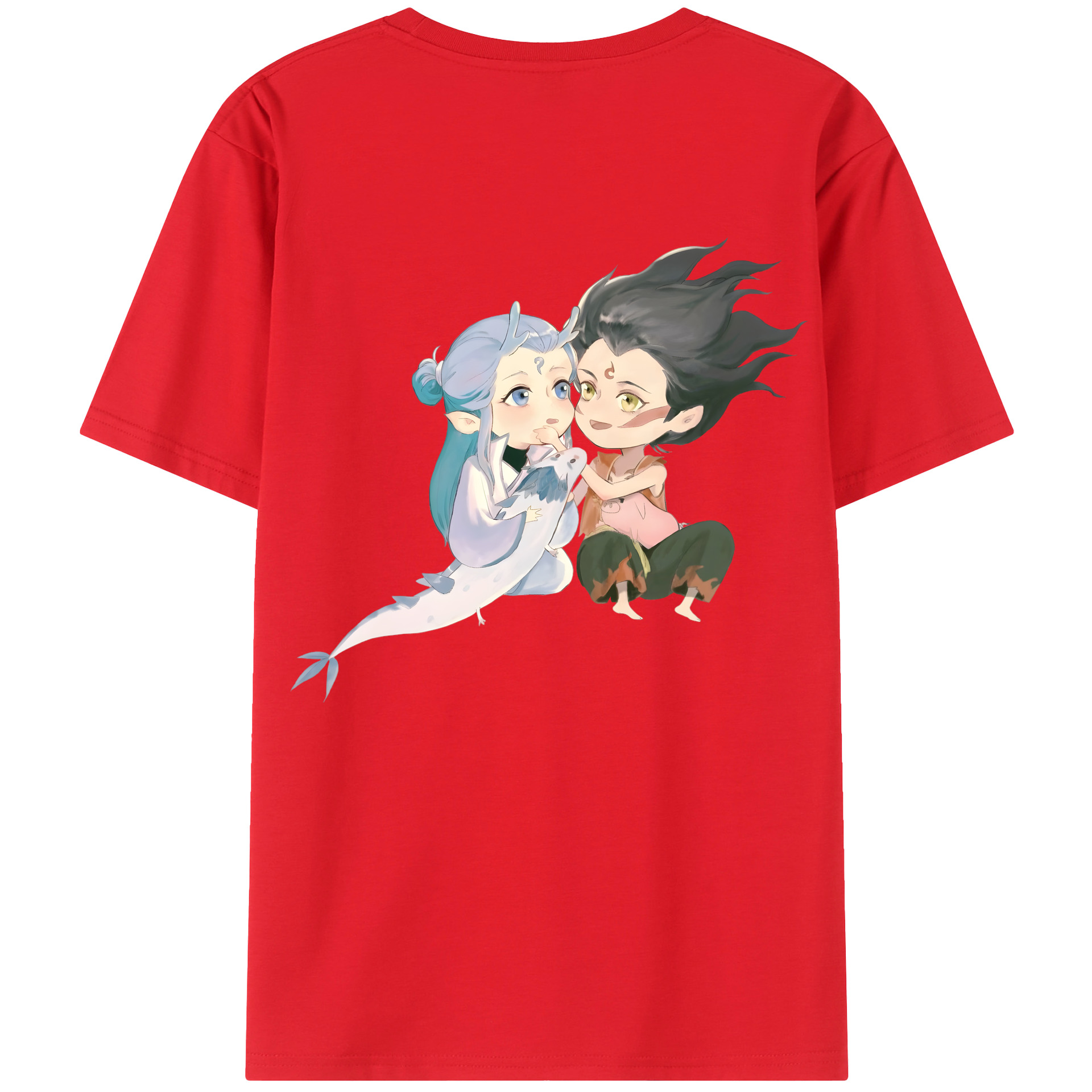 （画像用） Ne Zha 2 ナタ 魔童の大暴れ 綿100％ メンズ半袖Tシャツ（バックプリント） 通気性