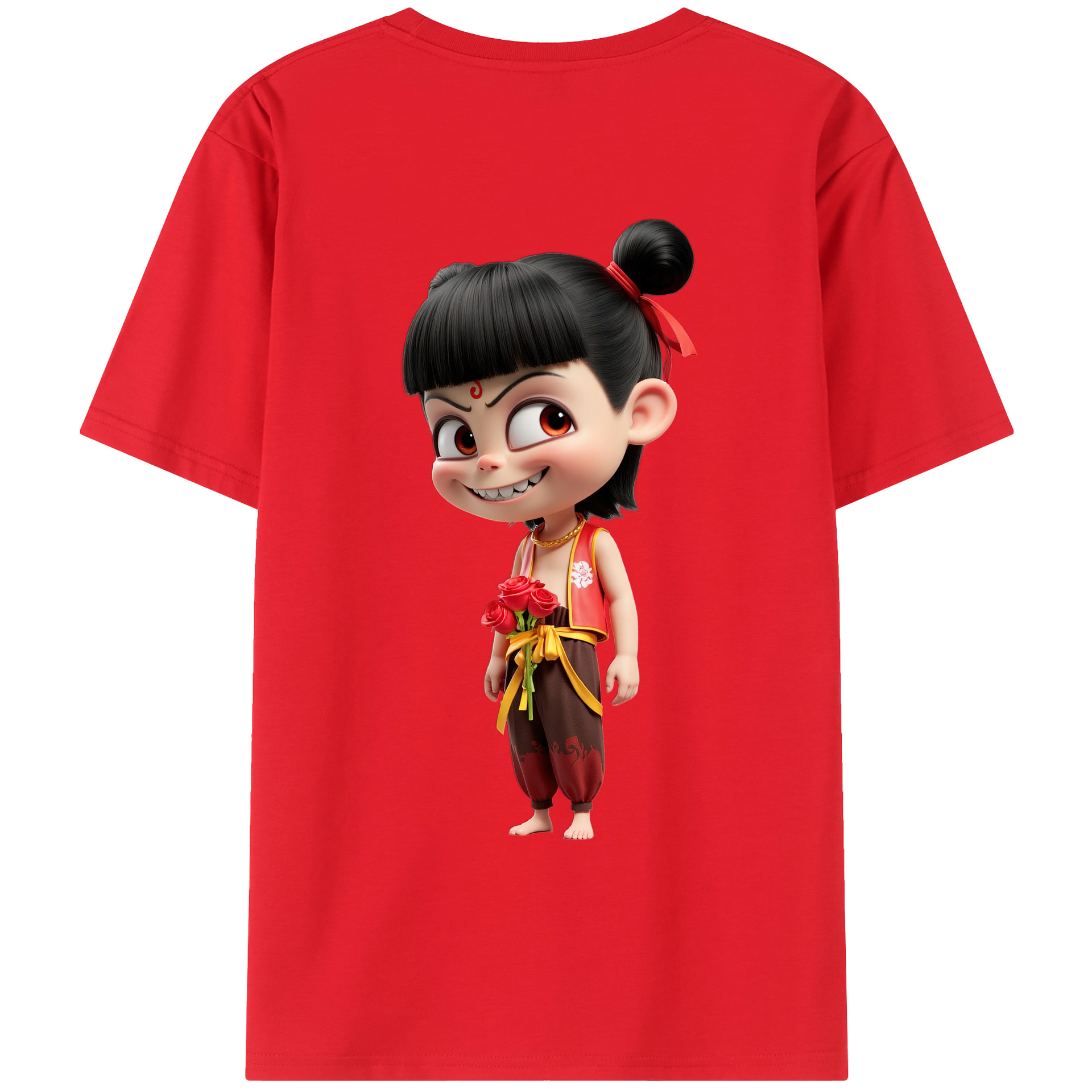 （画像用） Ne Zha 2 ナタ 魔童の大暴れ 綿100％ メンズ半袖Tシャツ（バックプリント） 通気性