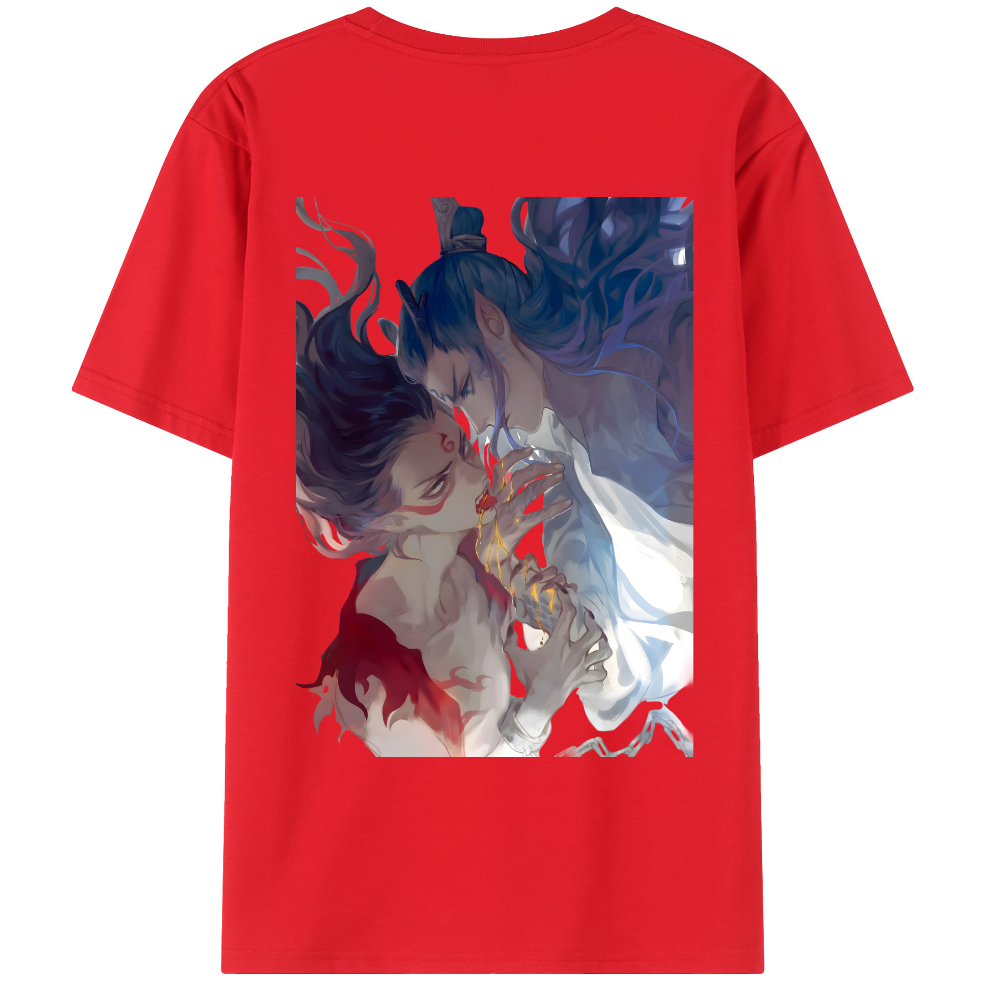 （画像用） Ne Zha 2 ナタ 魔童の大暴れ 綿100％ メンズ半袖Tシャツ（バックプリント） 通気性