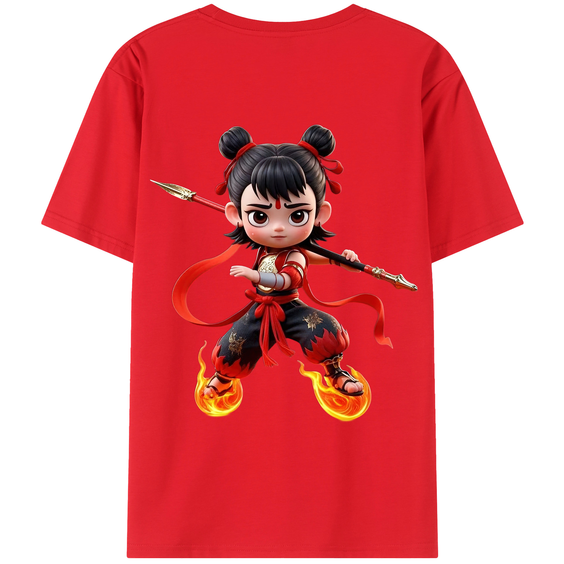 （画像用） Ne Zha 2 ナタ 魔童の大暴れ 綿100％ メンズ半袖Tシャツ（バックプリント） 通気性