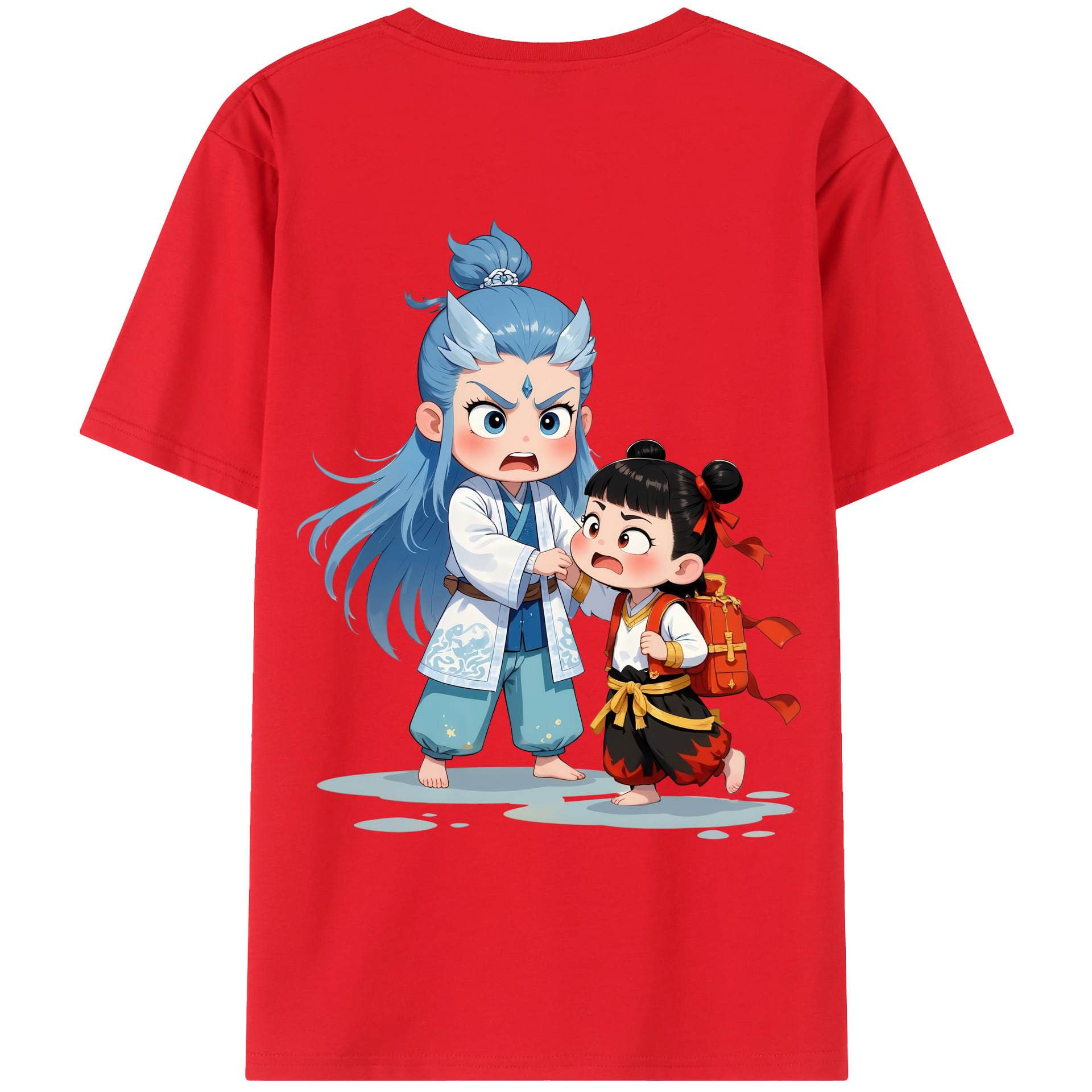 （画像用） Ne Zha 2 ナタ 魔童の大暴れ 綿100％ メンズ半袖Tシャツ（バックプリント） 通気性