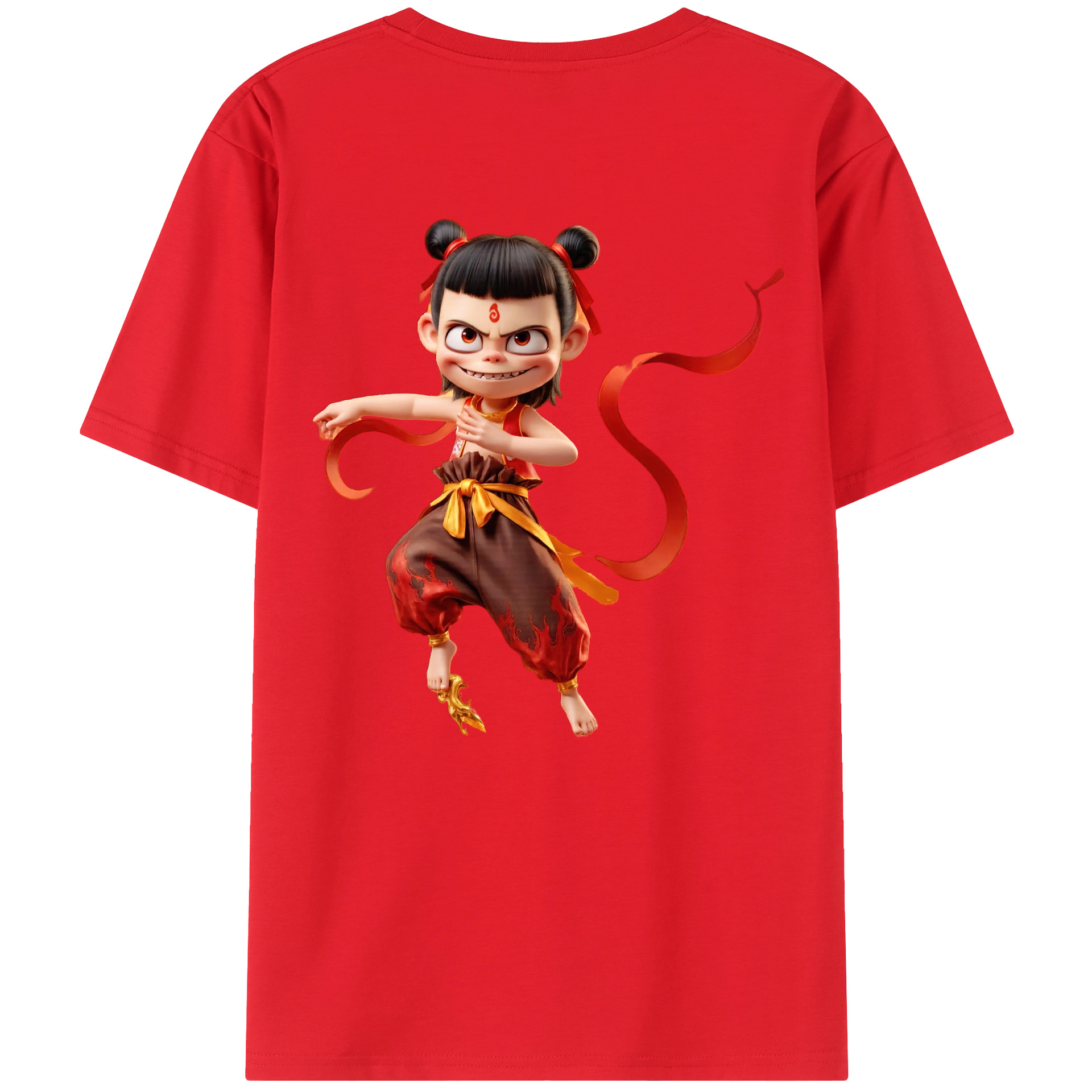 （画像用） Ne Zha 2 ナタ 魔童の大暴れ 綿100％ メンズ半袖Tシャツ（バックプリント） 通気性