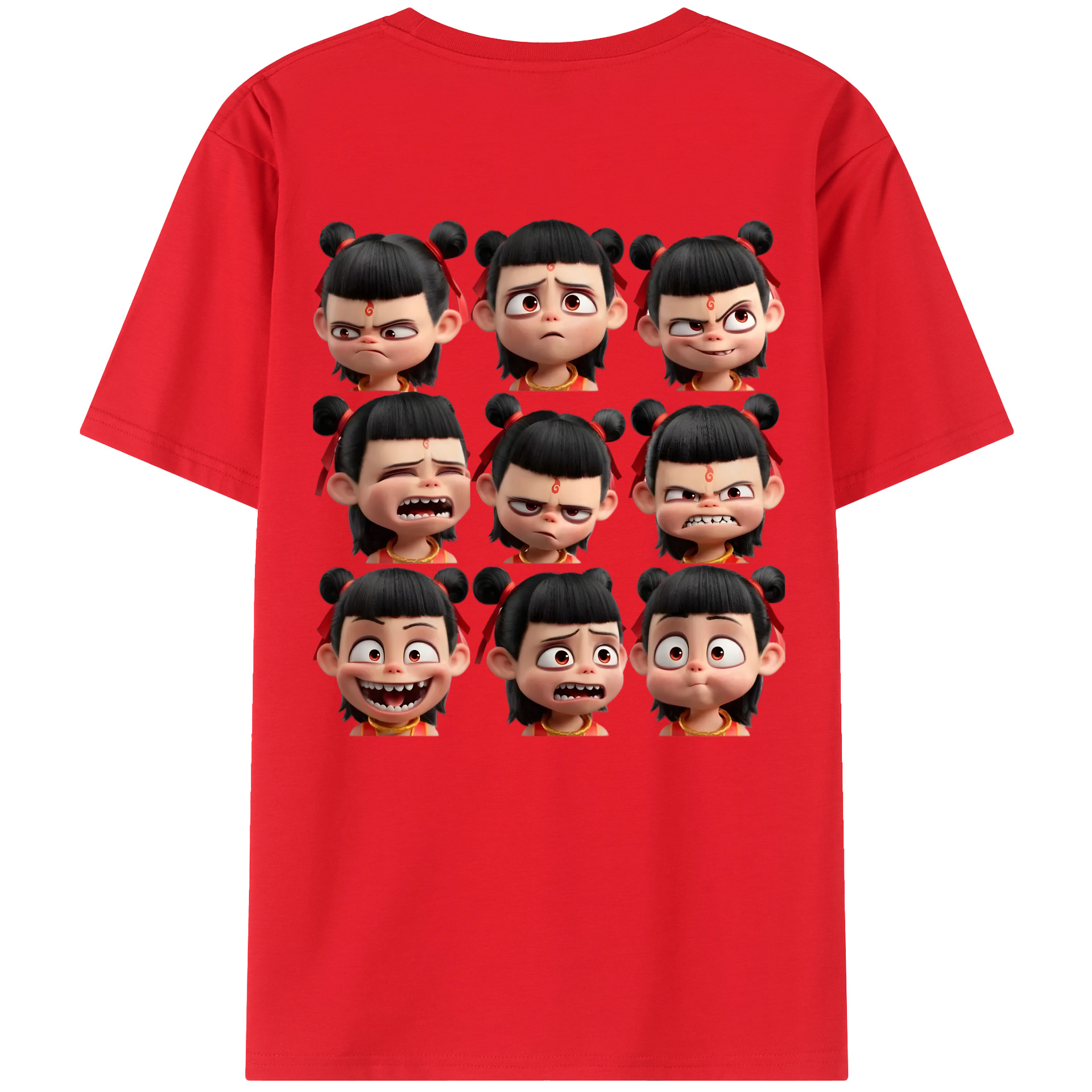 （画像用） Ne Zha 2 ナタ 魔童の大暴れ 綿100％ メンズ半袖Tシャツ（バックプリント） 通気性