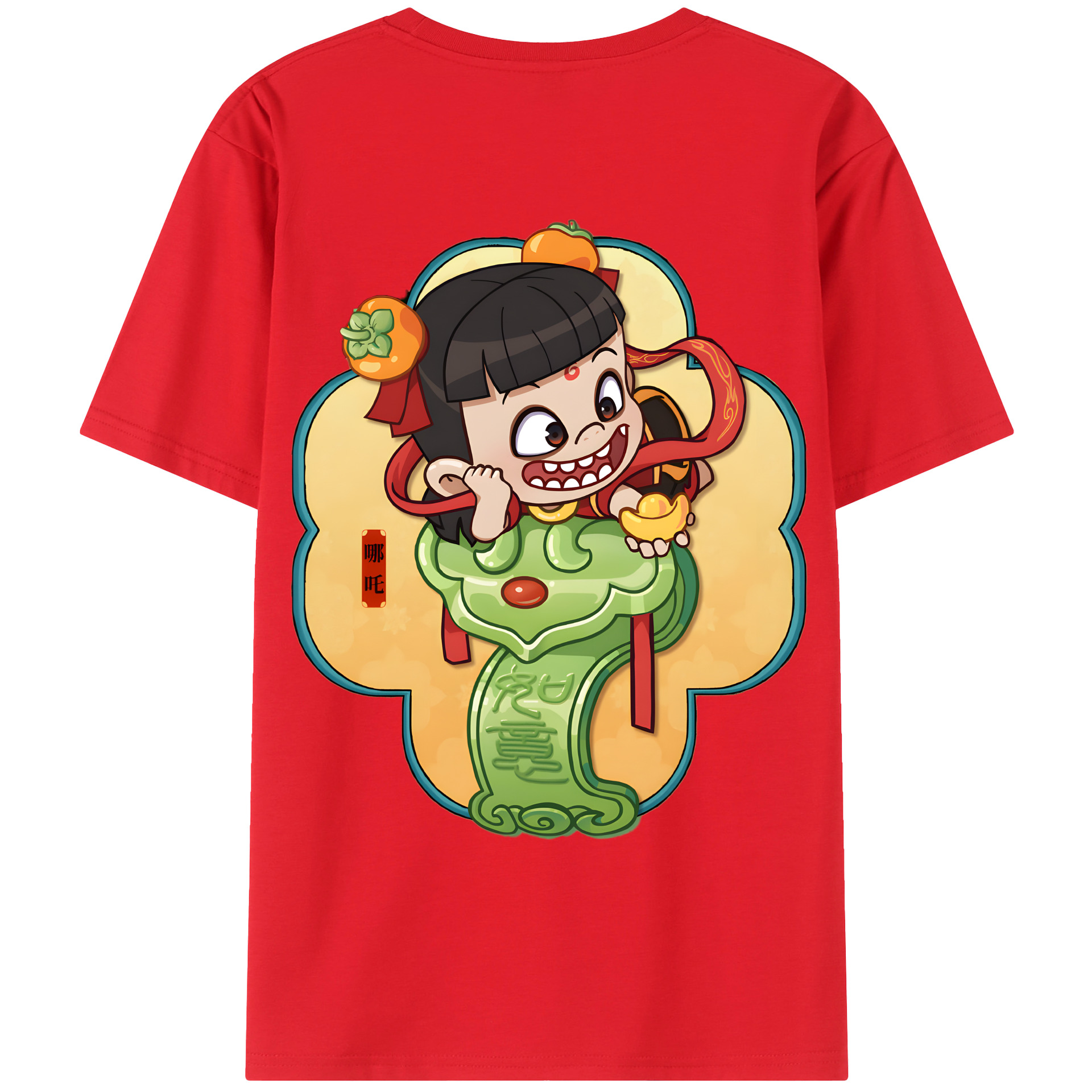 （画像用） Ne Zha 2 ナタ 魔童の大暴れ 綿100％ メンズ半袖Tシャツ（バックプリント） 通気性
