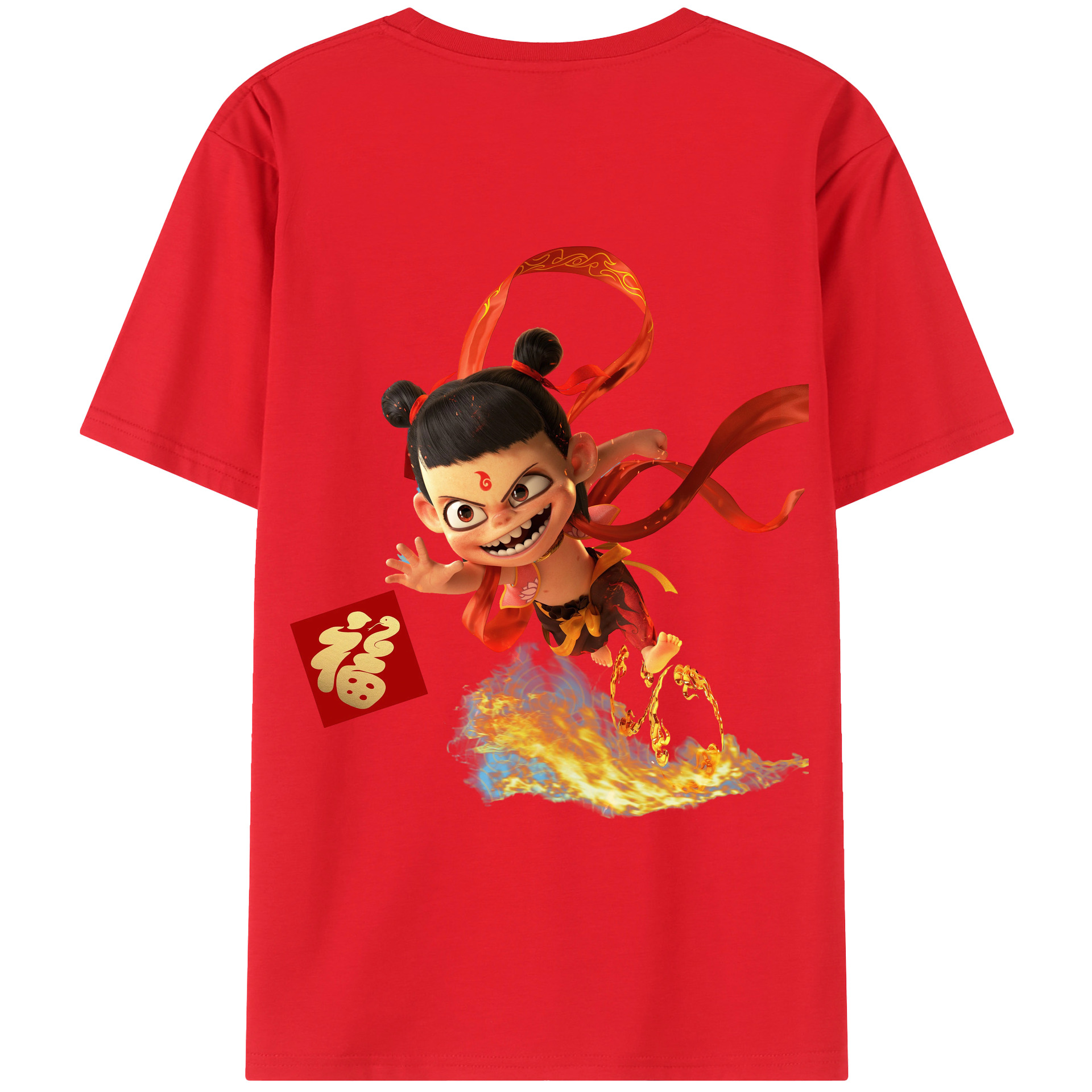 （画像用） Ne Zha 2 ナタ 魔童の大暴れ 綿100％ メンズ半袖Tシャツ（バックプリント） 通気性