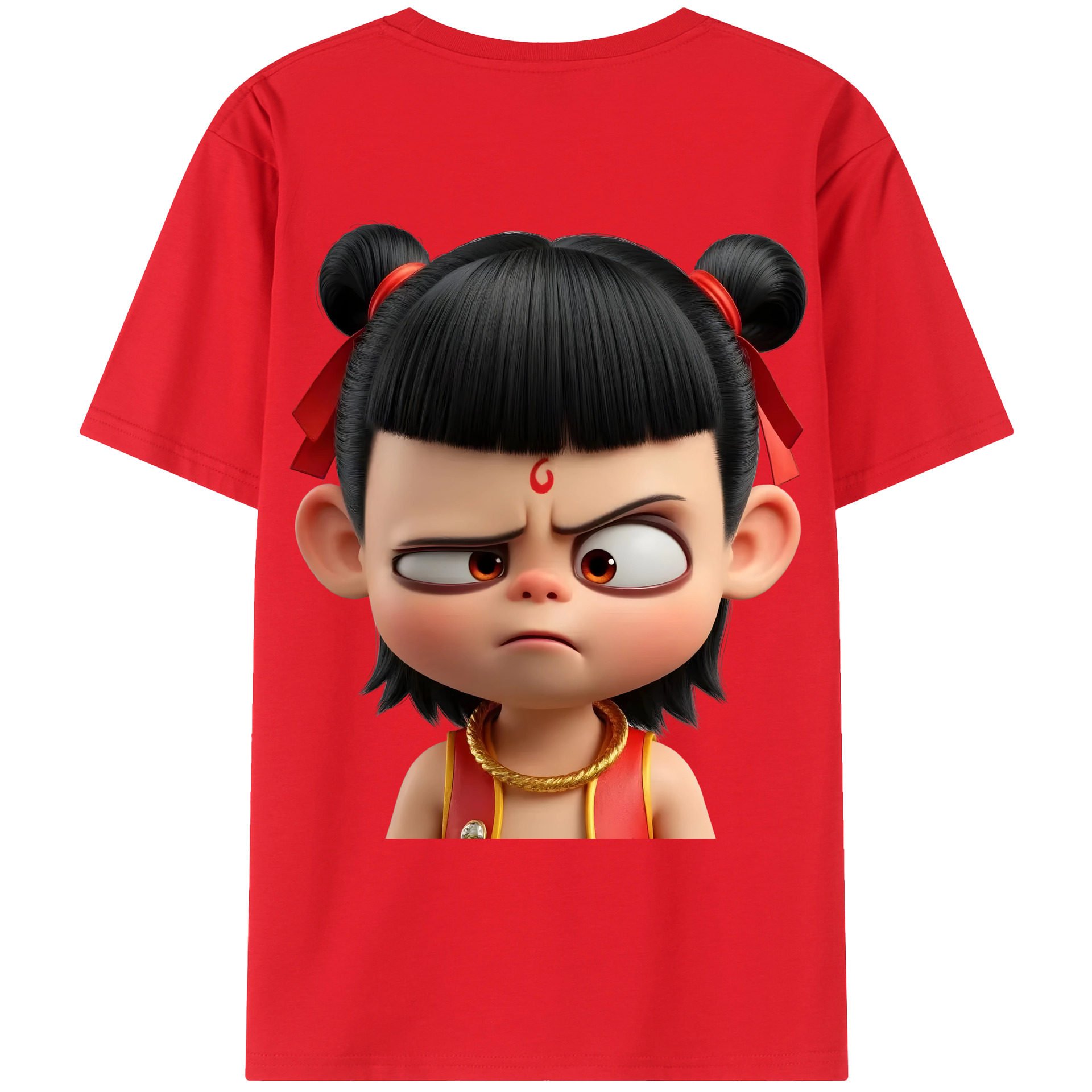 （画像用） Ne Zha 2 ナタ 魔童の大暴れ 綿100％ メンズ半袖Tシャツ（バックプリント） 通気性