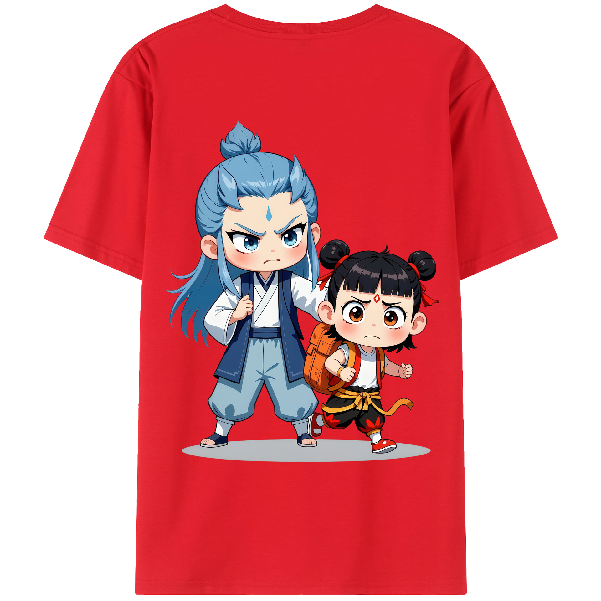（画像用） Ne Zha 2 ナタ 魔童の大暴れ 綿100％ メンズ半袖Tシャツ（バックプリント） 通気性