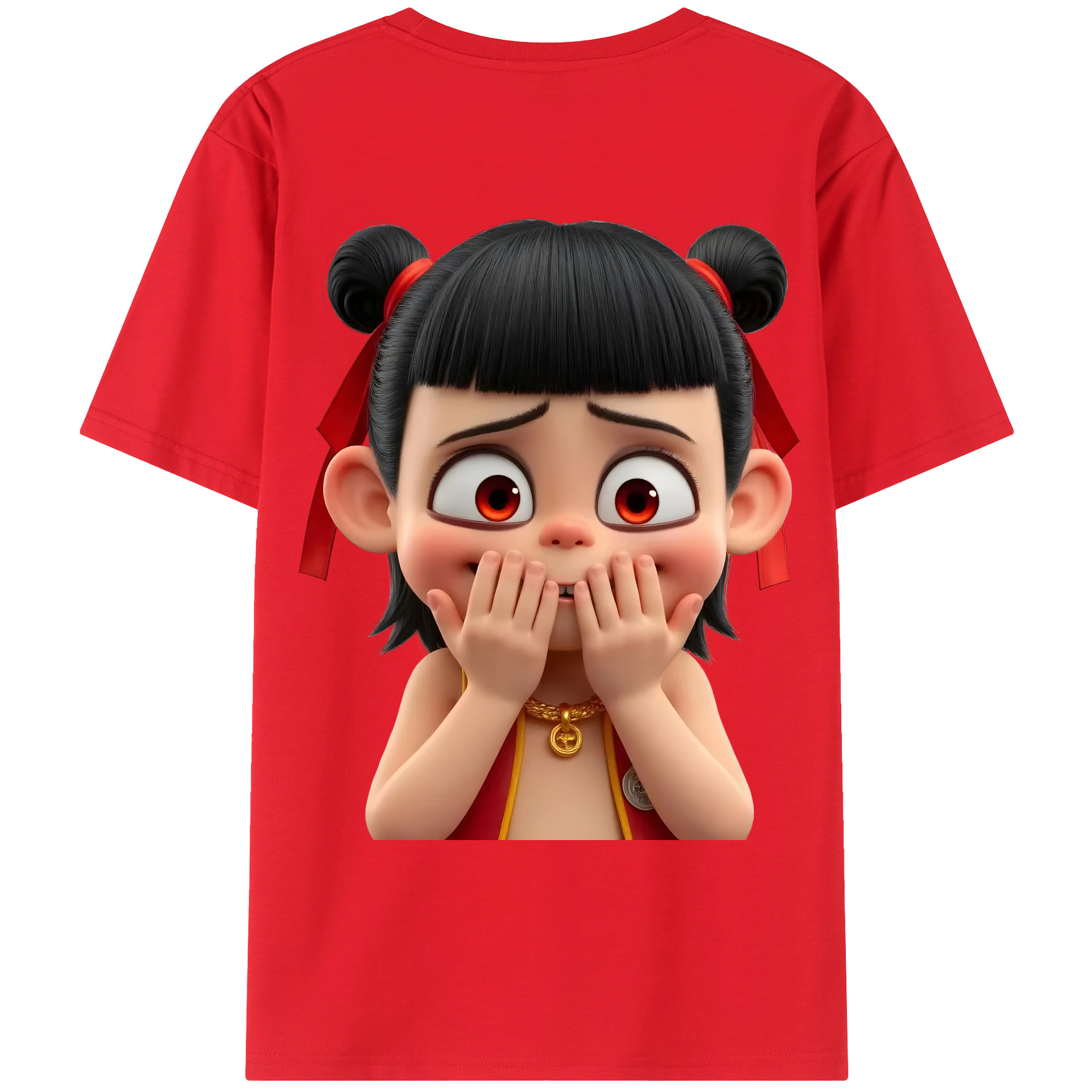 （画像用） Ne Zha 2 ナタ 魔童の大暴れ 綿100％ メンズ半袖Tシャツ（バックプリント） 通気性