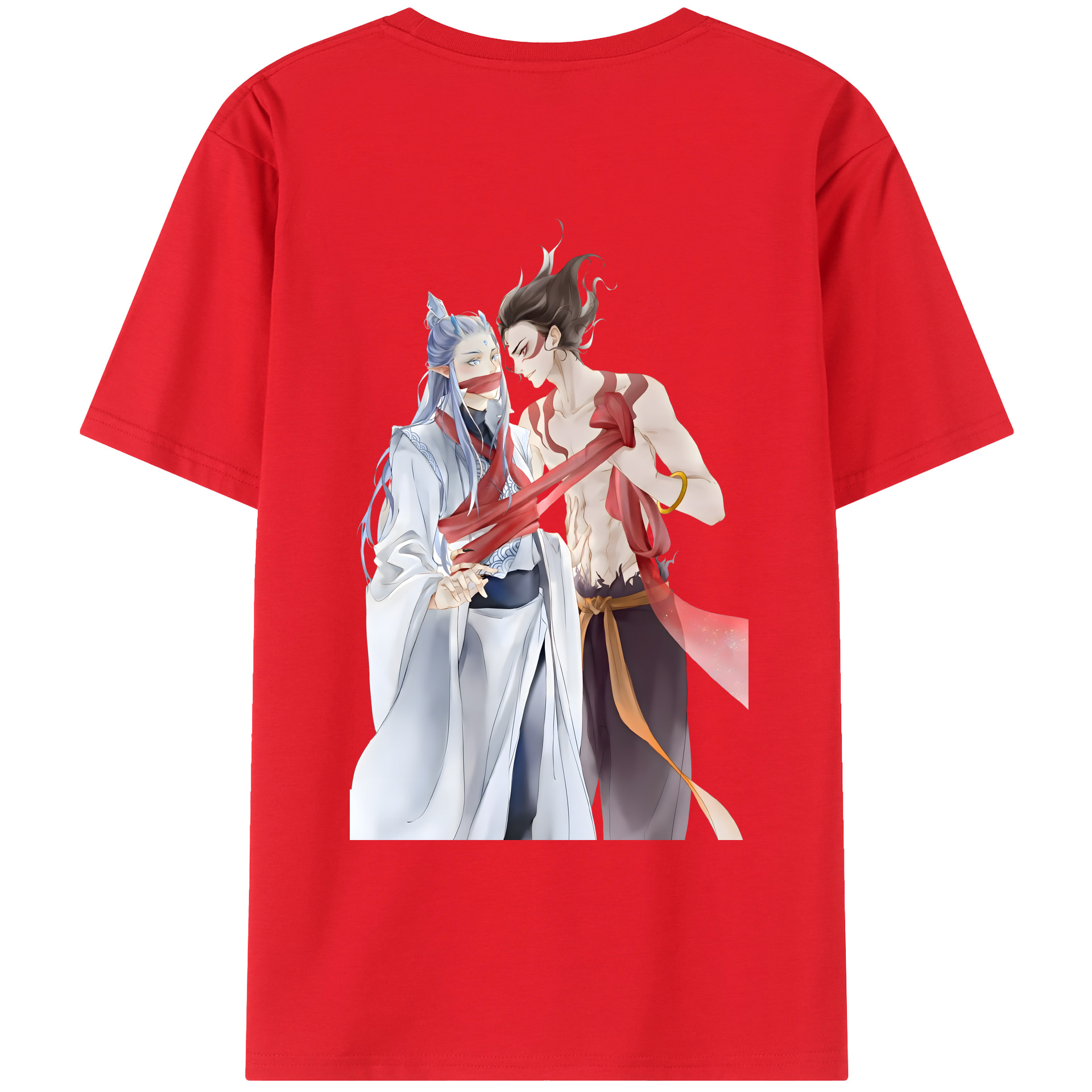 （画像用） Ne Zha 2 ナタ 魔童の大暴れ 綿100％ メンズ半袖Tシャツ（バックプリント） 通気性