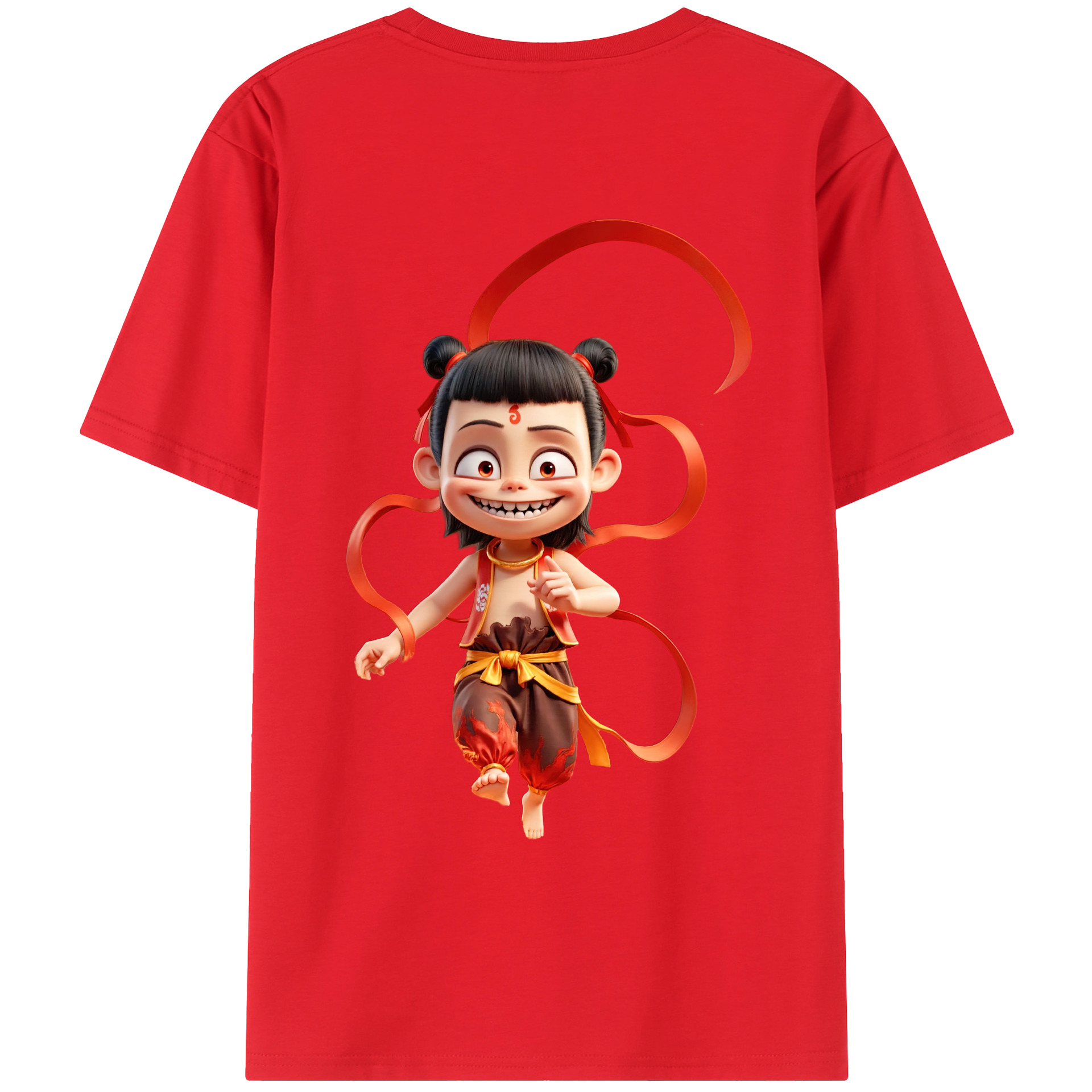 （画像用） Ne Zha 2 ナタ 魔童の大暴れ 綿100％ メンズ半袖Tシャツ（バックプリント） 通気性