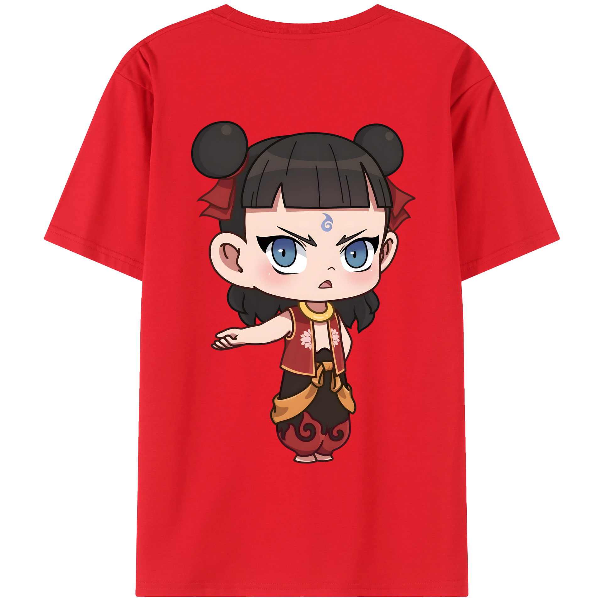 （画像用） Ne Zha 2 ナタ 魔童の大暴れ 綿100％ メンズ半袖Tシャツ（バックプリント） 通気性