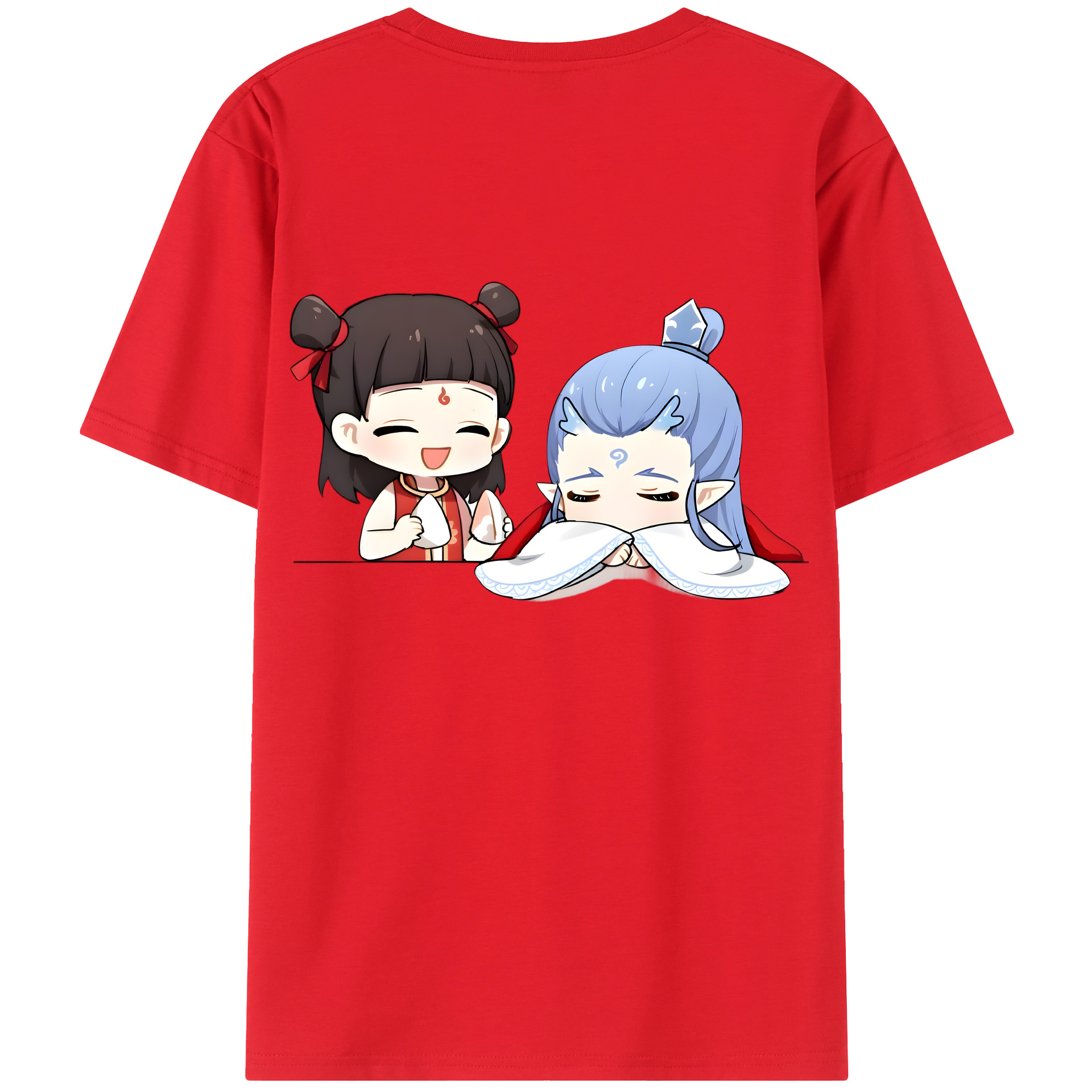 （画像用） Ne Zha 2 ナタ 魔童の大暴れ 綿100％ メンズ半袖Tシャツ（バックプリント） 通気性