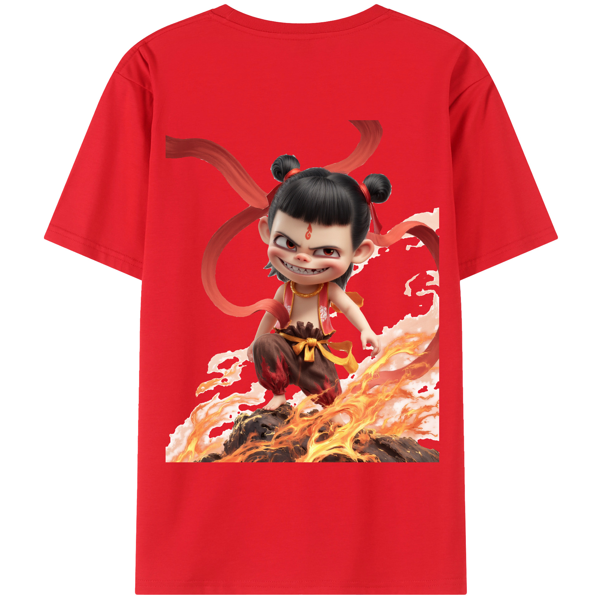 （画像用） Ne Zha 2 ナタ 魔童の大暴れ 綿100％ メンズ半袖Tシャツ（バックプリント） 通気性