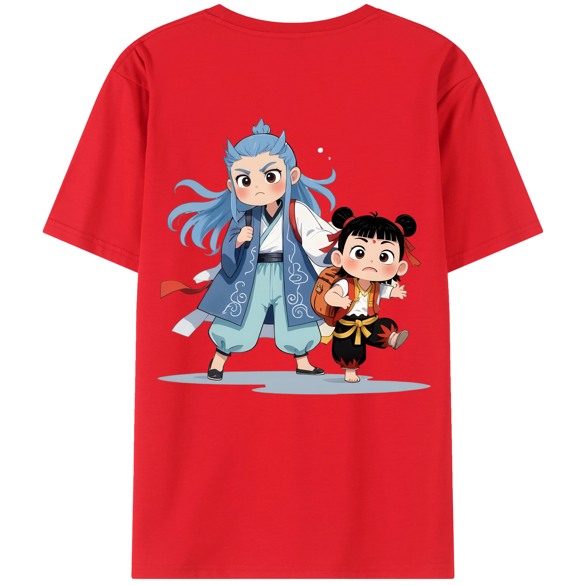 （画像用） Ne Zha 2 ナタ 魔童の大暴れ 綿100％ メンズ半袖Tシャツ（バックプリント） 通気性