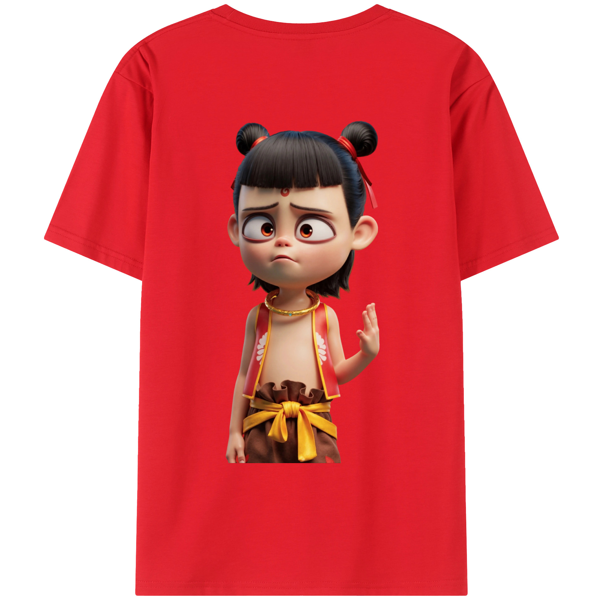 （画像用） Ne Zha 2 ナタ 魔童の大暴れ 綿100％ メンズ半袖Tシャツ（バックプリント） 通気性