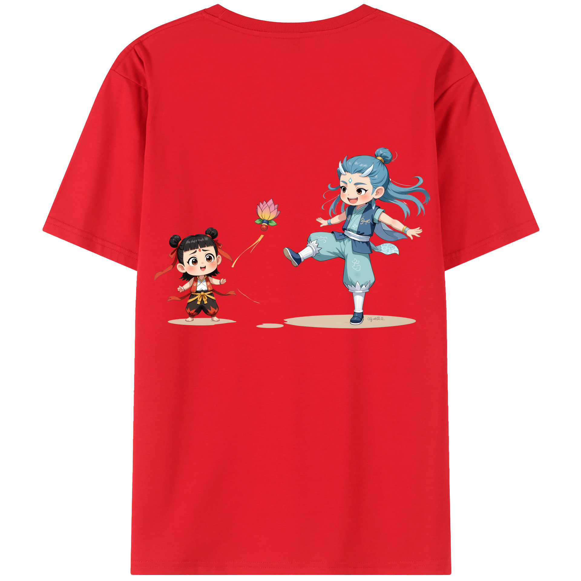 （画像用） Ne Zha 2 ナタ 魔童の大暴れ 綿100％ メンズ半袖Tシャツ（バックプリント） 通気性