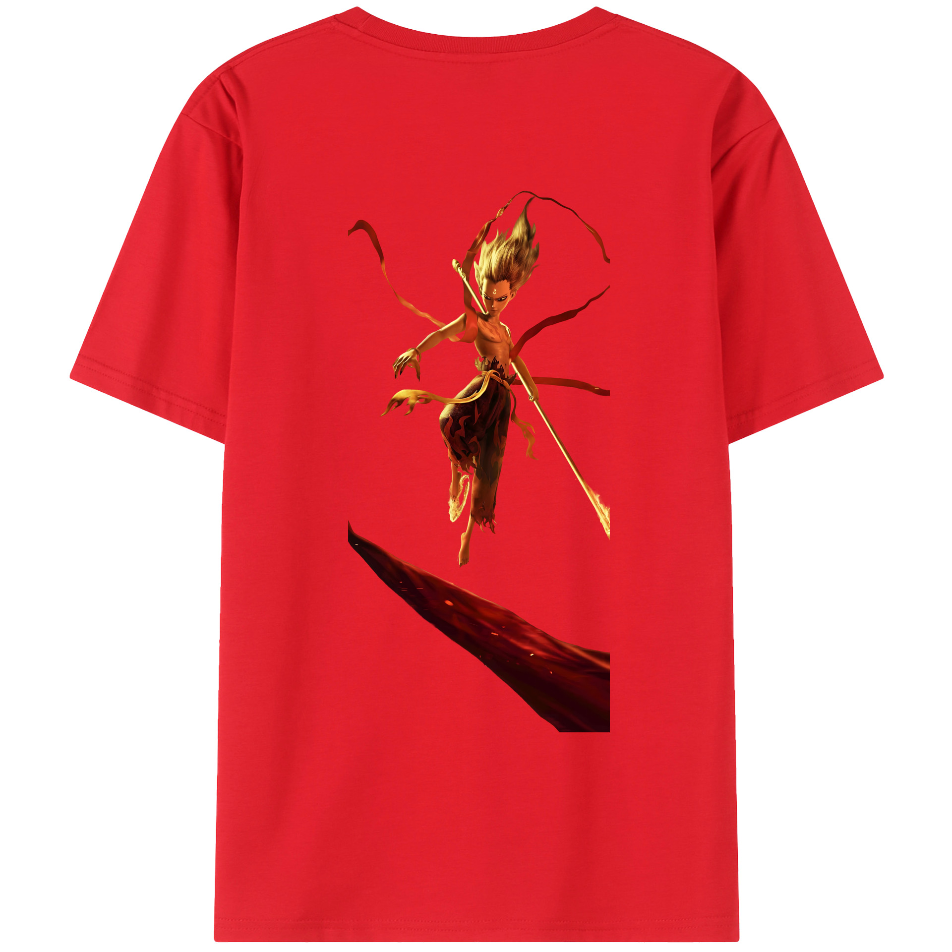 （画像用） Ne Zha 2 ナタ 魔童の大暴れ 綿100％ メンズ半袖Tシャツ（バックプリント） 通気性