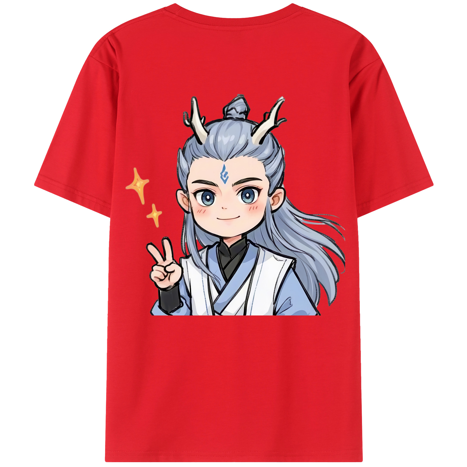（画像用） Ne Zha 2 ナタ 魔童の大暴れ 綿100％ メンズ半袖Tシャツ（バックプリント） 通気性