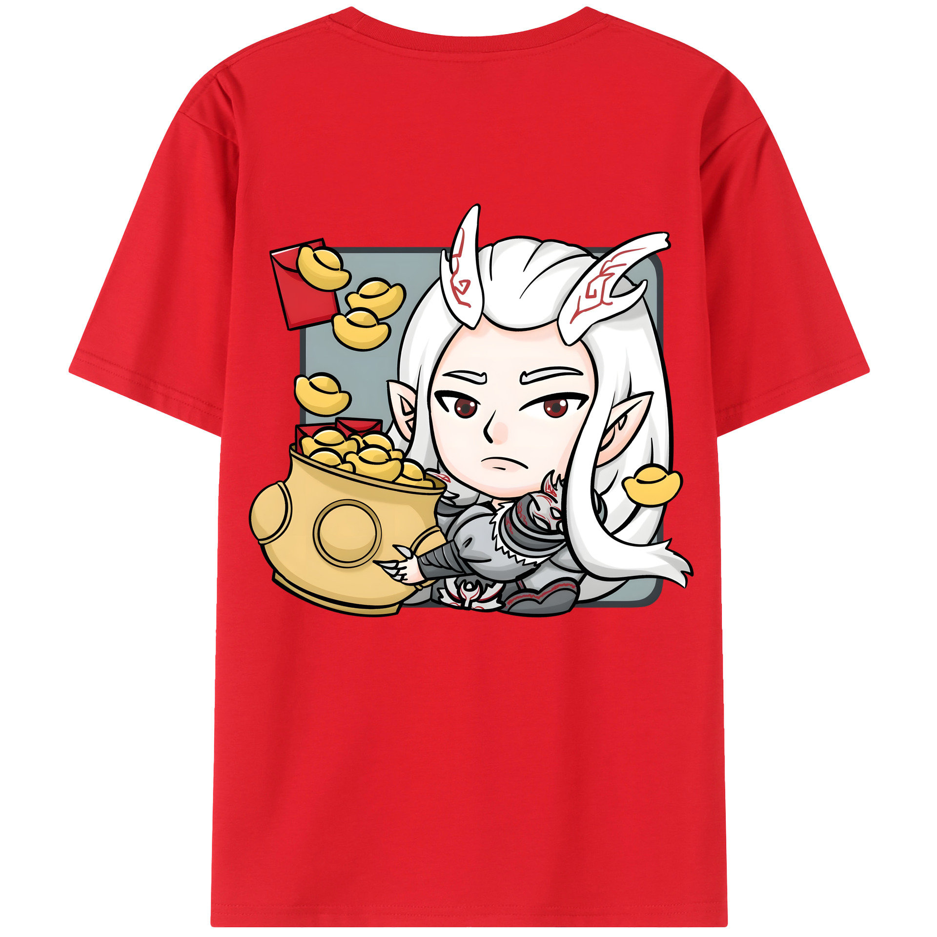 （画像用） Ne Zha 2 ナタ 魔童の大暴れ 綿100％ メンズ半袖Tシャツ（バックプリント） 通気性