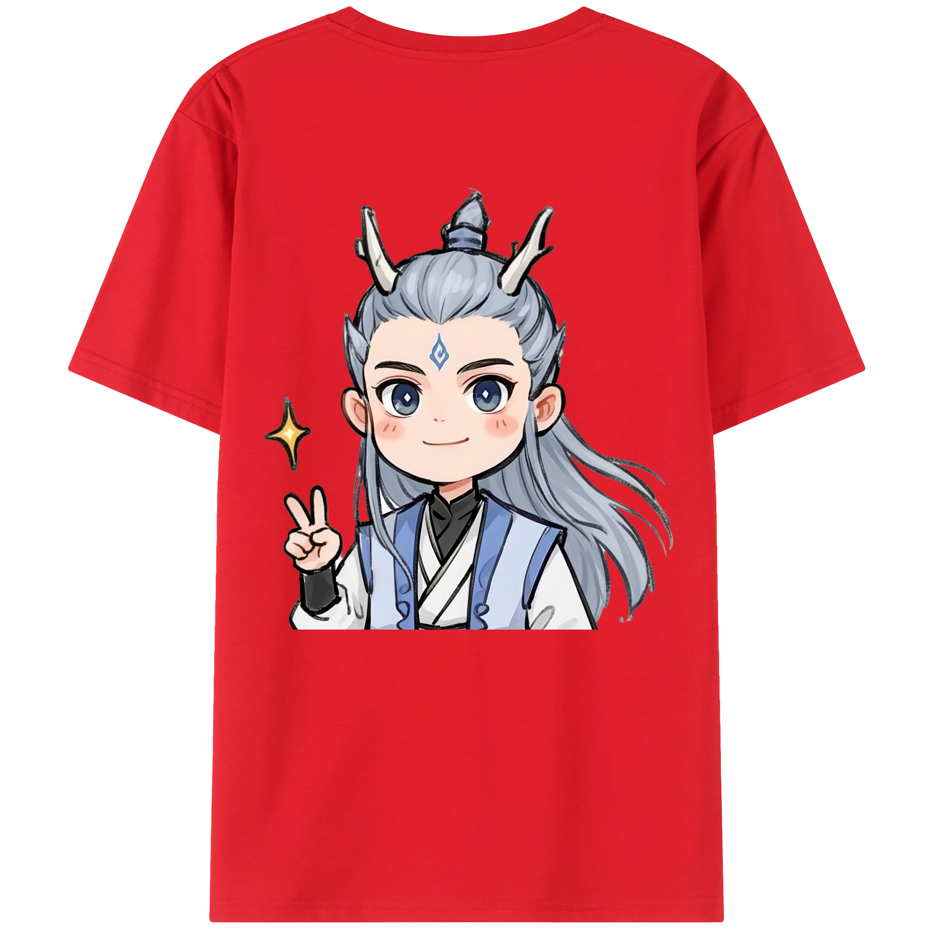 （画像用） Ne Zha 2 ナタ 魔童の大暴れ 綿100％ メンズ半袖Tシャツ（バックプリント） 通気性