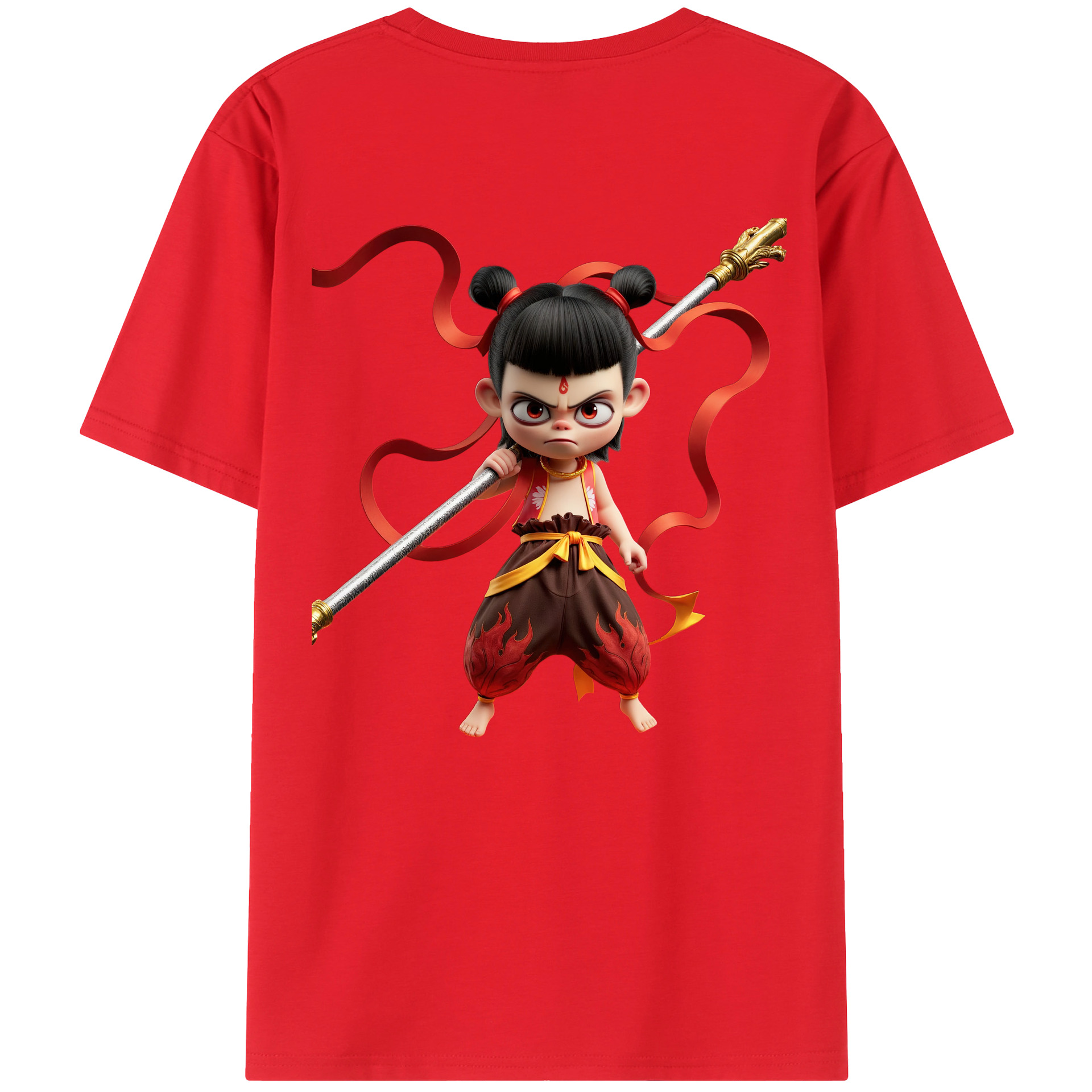 （画像用） Ne Zha 2 ナタ 魔童の大暴れ 綿100％ メンズ半袖Tシャツ（バックプリント） 通気性