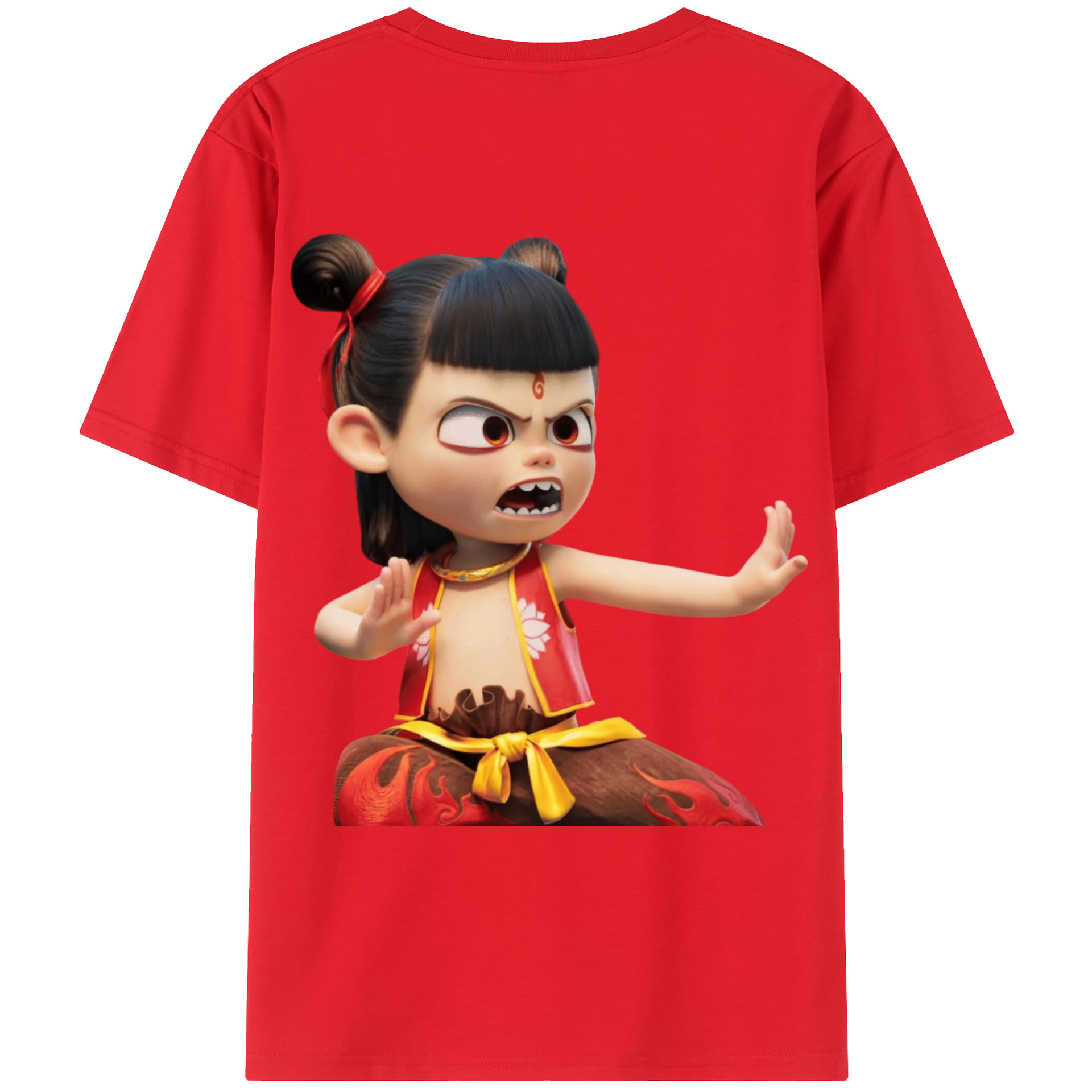 （画像用） Ne Zha 2 ナタ 魔童の大暴れ 綿100％ メンズ半袖Tシャツ（バックプリント） 通気性