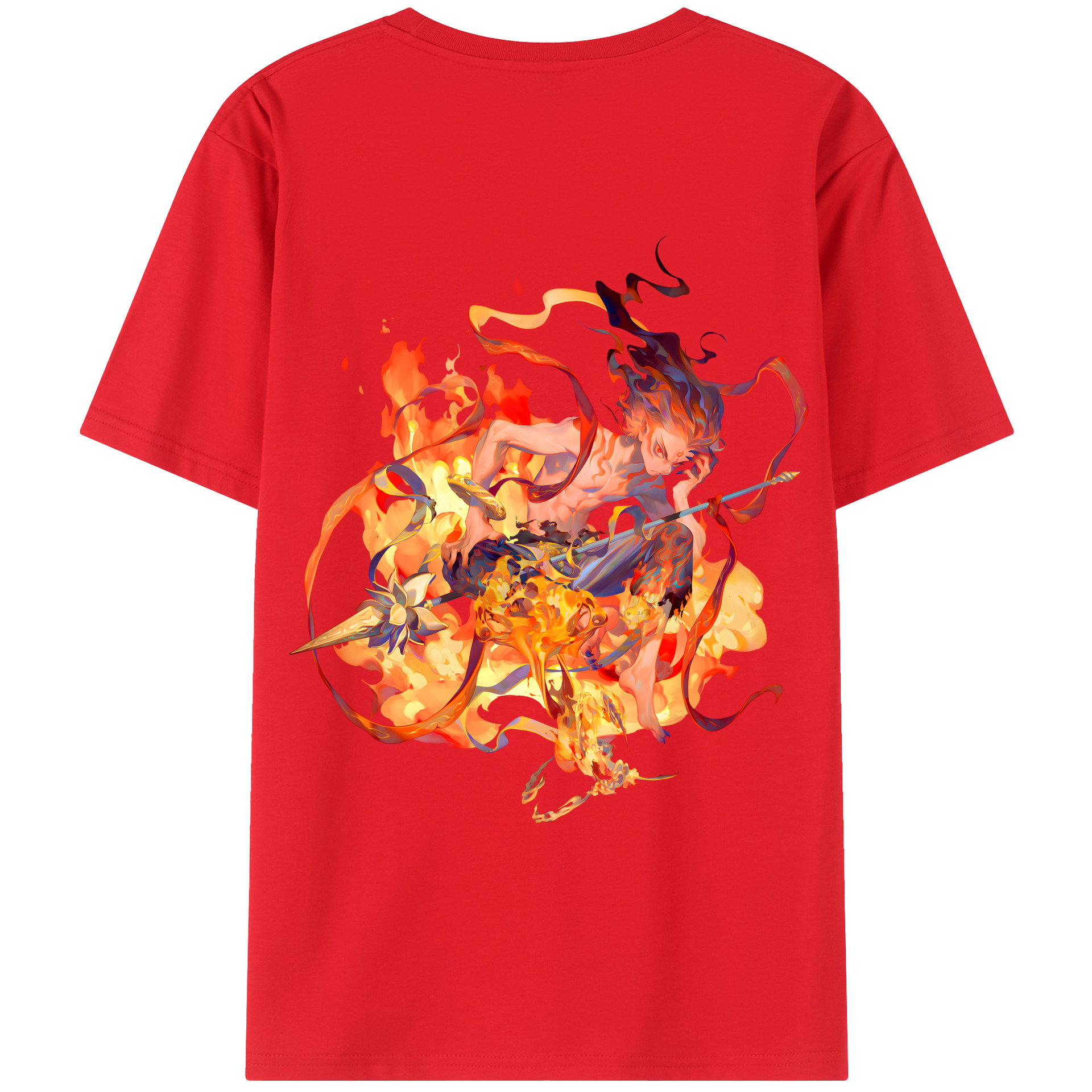 （画像用） Ne Zha 2 ナタ 魔童の大暴れ 綿100％ メンズ半袖Tシャツ（バックプリント） 通気性