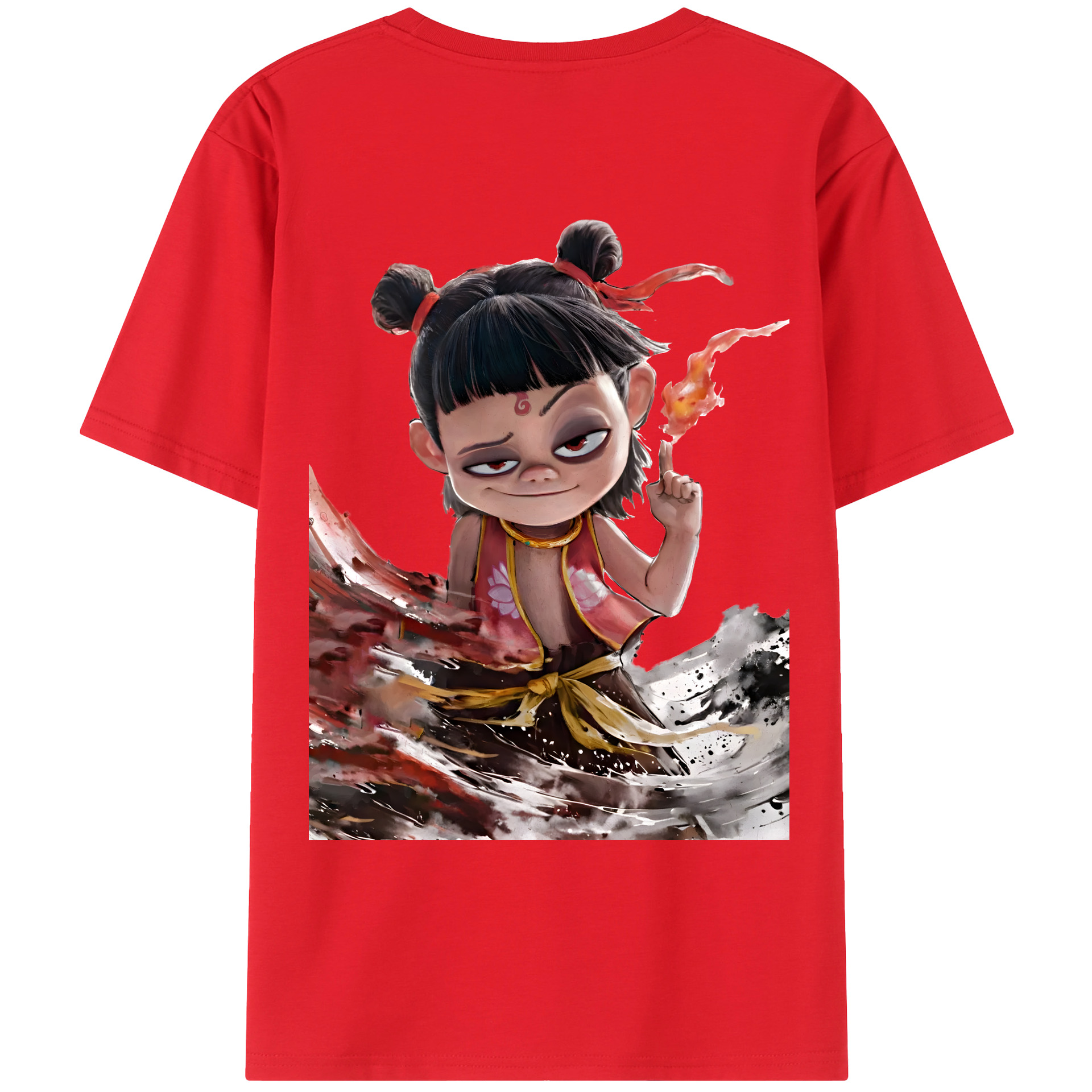 （画像用） Ne Zha 2 ナタ 魔童の大暴れ 綿100％ メンズ半袖Tシャツ（バックプリント） 通気性