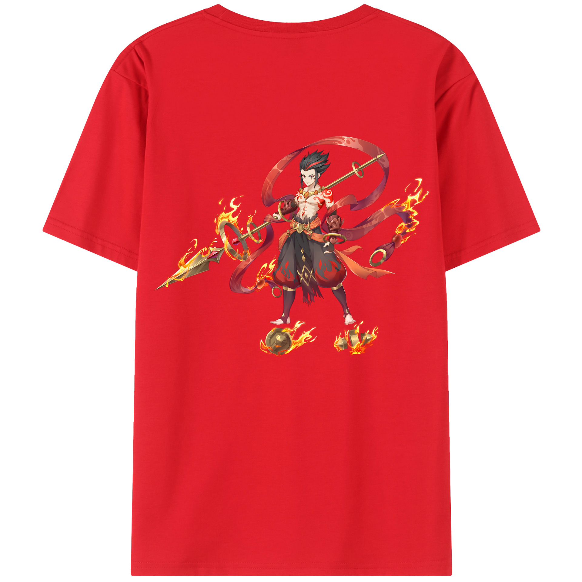 （画像用） Ne Zha 2 ナタ 魔童の大暴れ 綿100％ メンズ半袖Tシャツ（バックプリント） 通気性