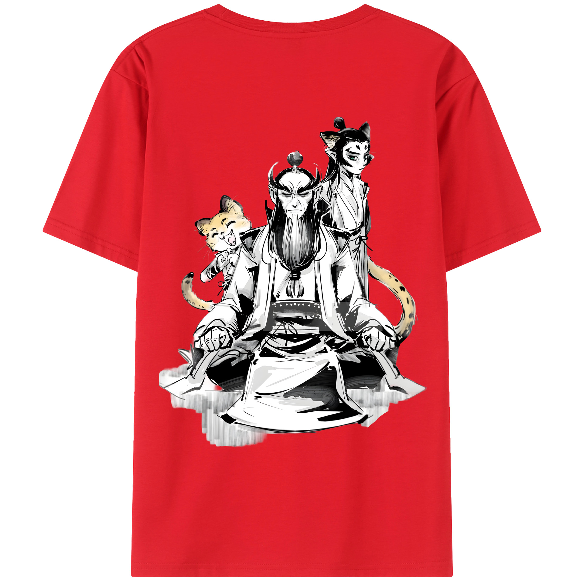 （画像用） Ne Zha 2 ナタ 魔童の大暴れ 綿100％ メンズ半袖Tシャツ（バックプリント） 通気性