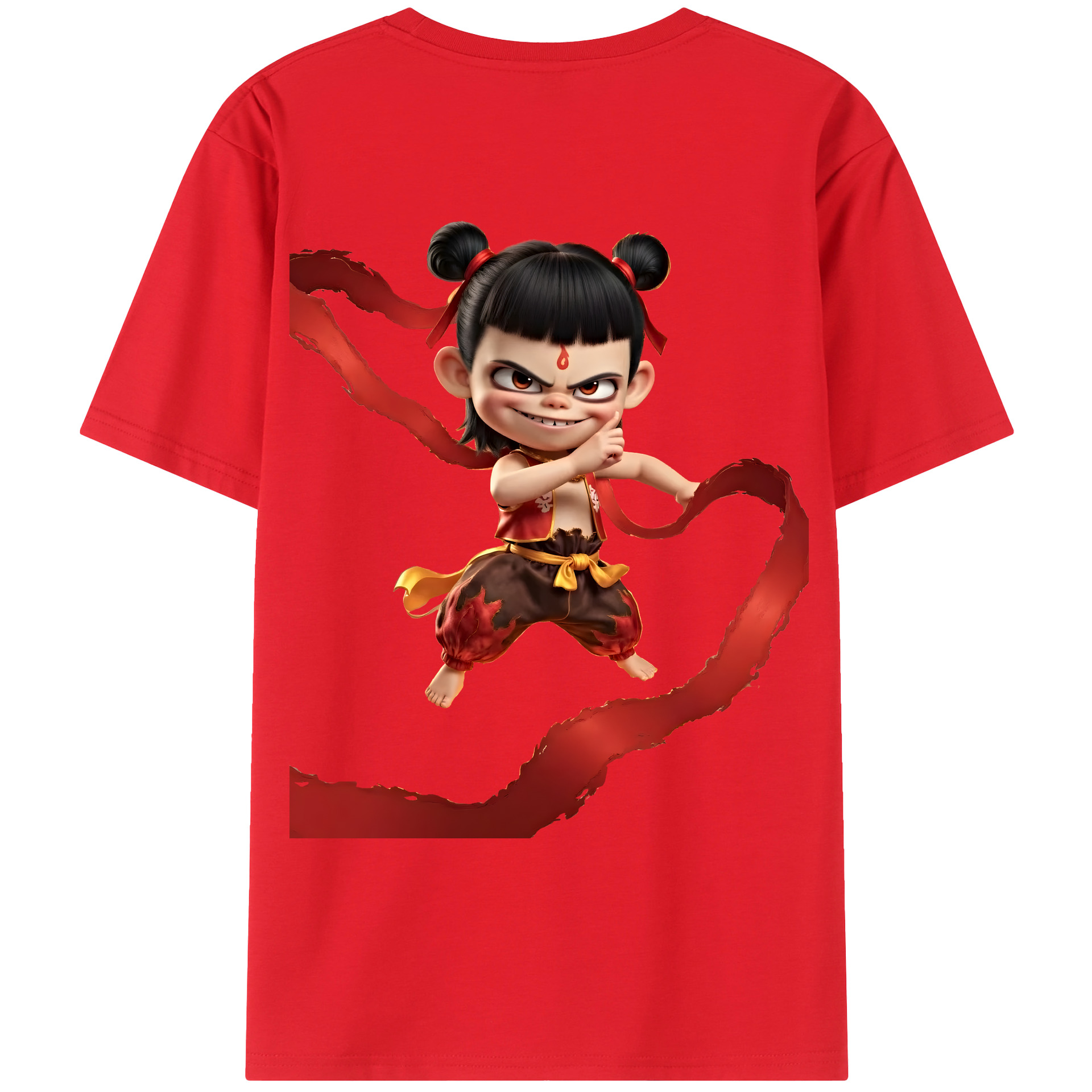 （画像用） Ne Zha 2 ナタ 魔童の大暴れ 綿100％ メンズ半袖Tシャツ（バックプリント） 通気性