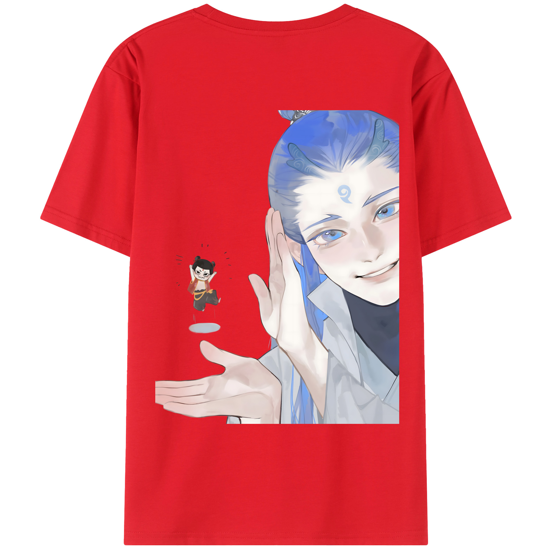 （画像用） Ne Zha 2 ナタ 魔童の大暴れ 綿100％ メンズ半袖Tシャツ（バックプリント） 通気性