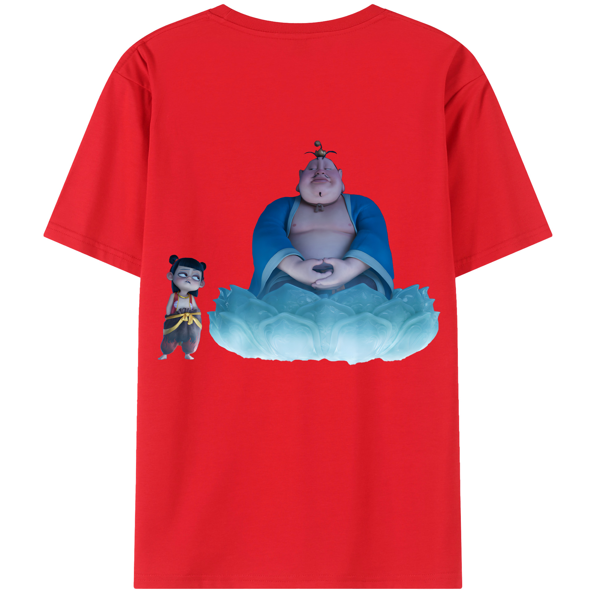（画像用） Ne Zha 2 ナタ 魔童の大暴れ 綿100％ メンズ半袖Tシャツ（バックプリント） 通気性