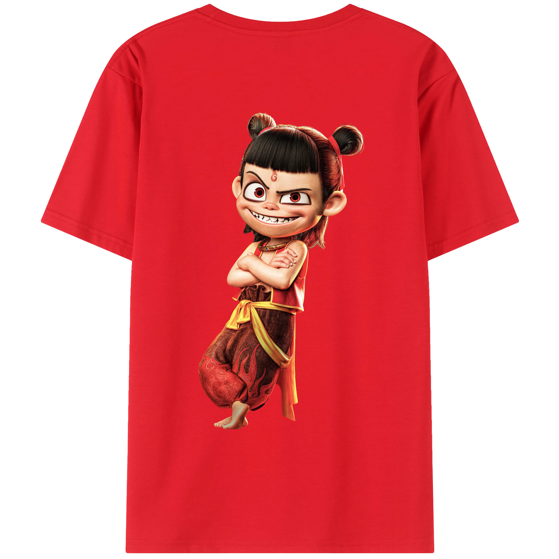 （画像用） Ne Zha 2 ナタ 魔童の大暴れ 綿100％ メンズ半袖Tシャツ（バックプリント） 通気性