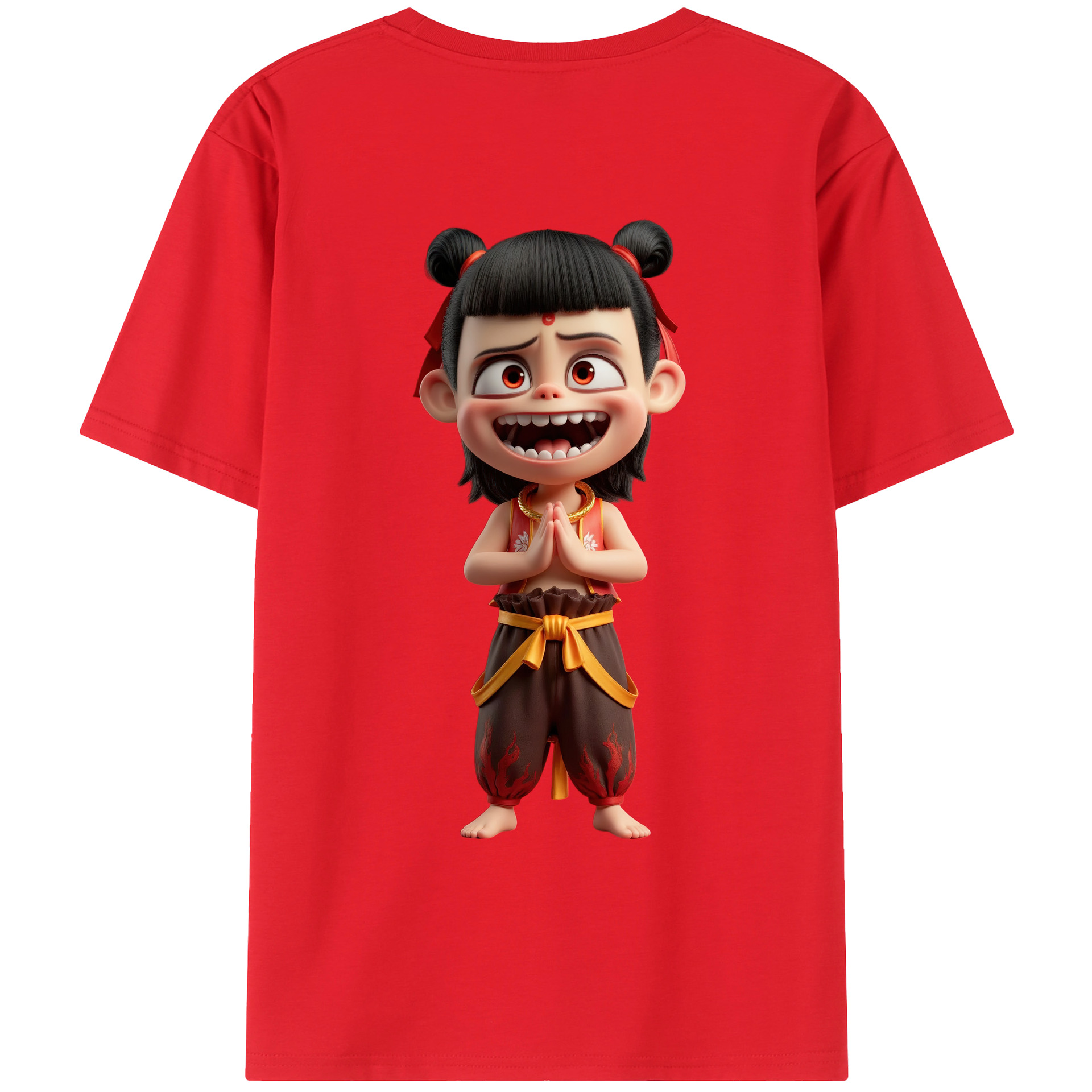 （画像用） Ne Zha 2 ナタ 魔童の大暴れ 綿100％ メンズ半袖Tシャツ（バックプリント） 通気性