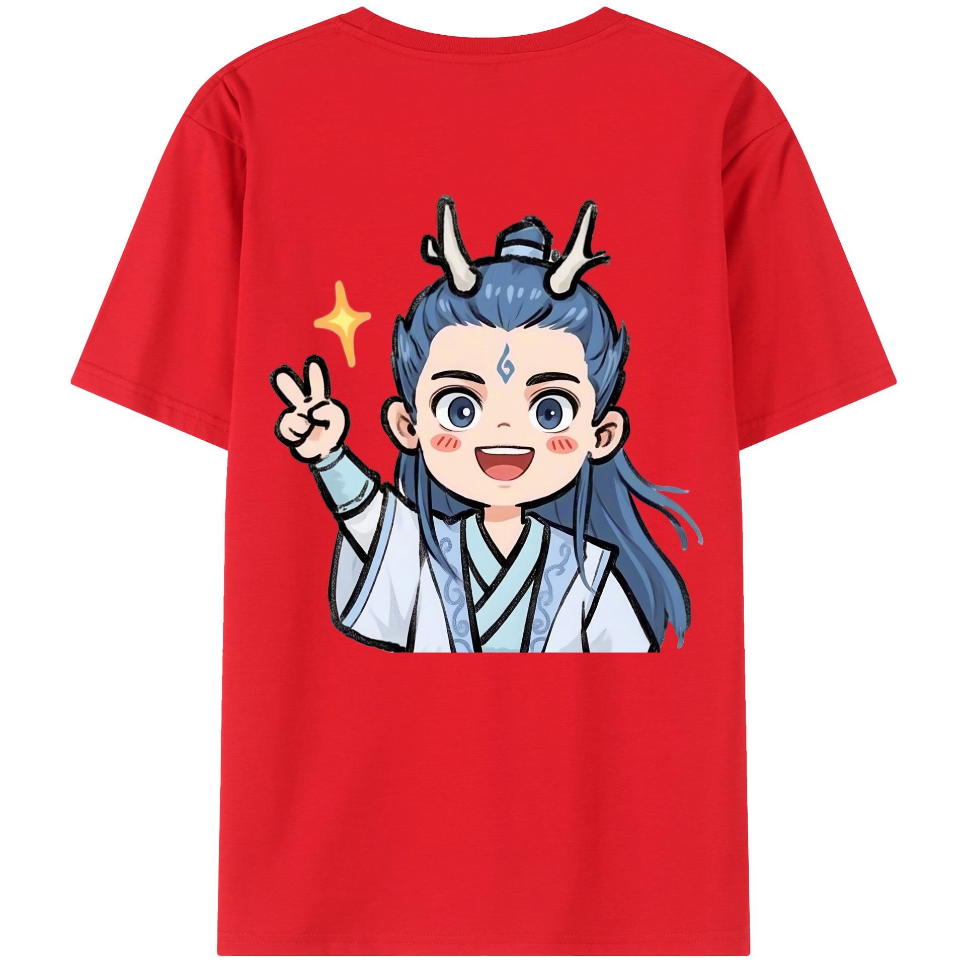 （画像用） Ne Zha 2 ナタ 魔童の大暴れ 綿100％ メンズ半袖Tシャツ（バックプリント） 通気性