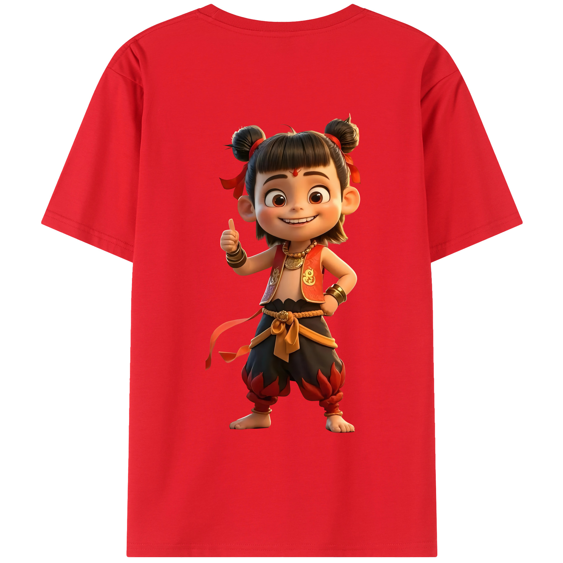 （画像用） Ne Zha 2 ナタ 魔童の大暴れ 綿100％ メンズ半袖Tシャツ（バックプリント） 通気性