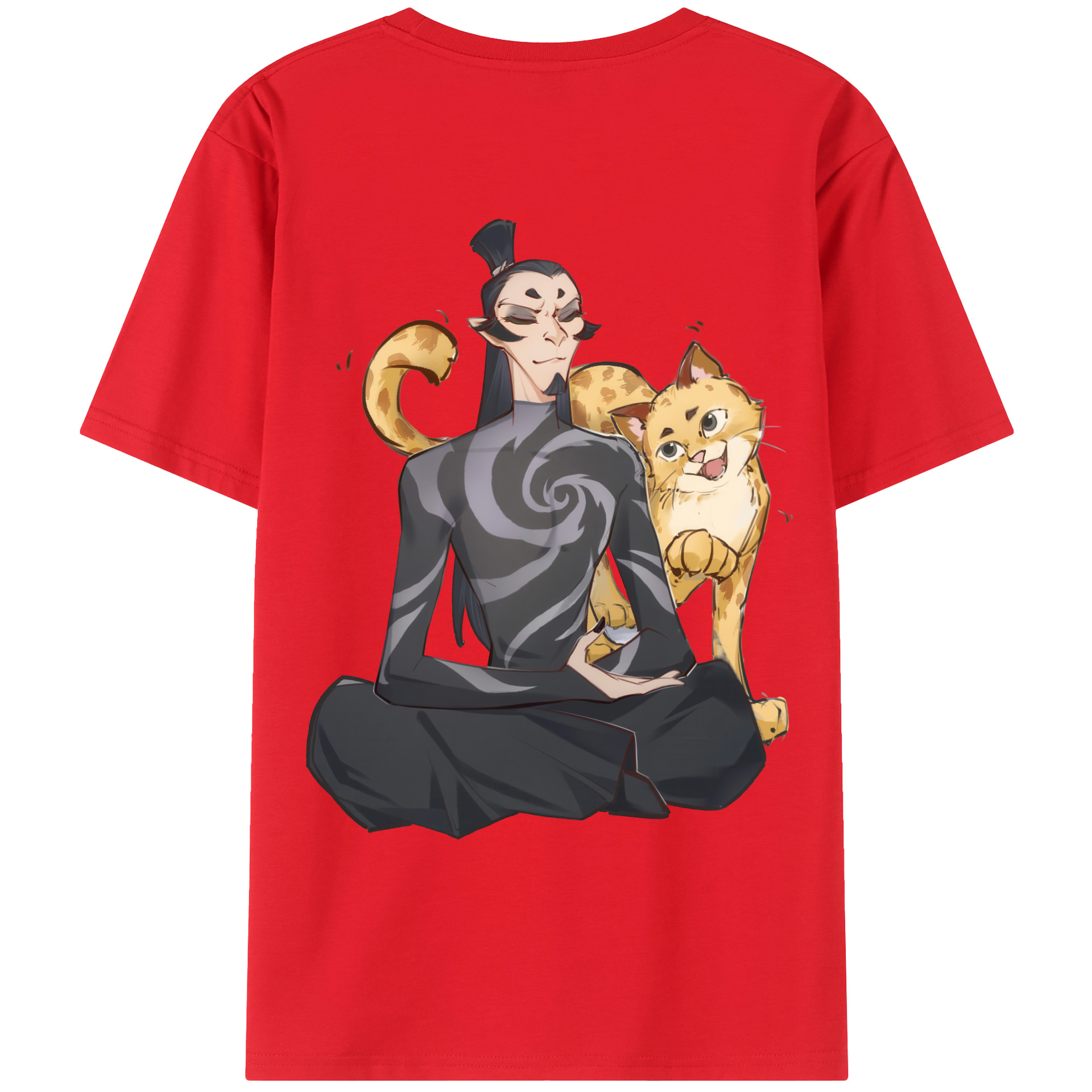（画像用） Ne Zha 2 ナタ 魔童の大暴れ 綿100％ メンズ半袖Tシャツ（バックプリント） 通気性