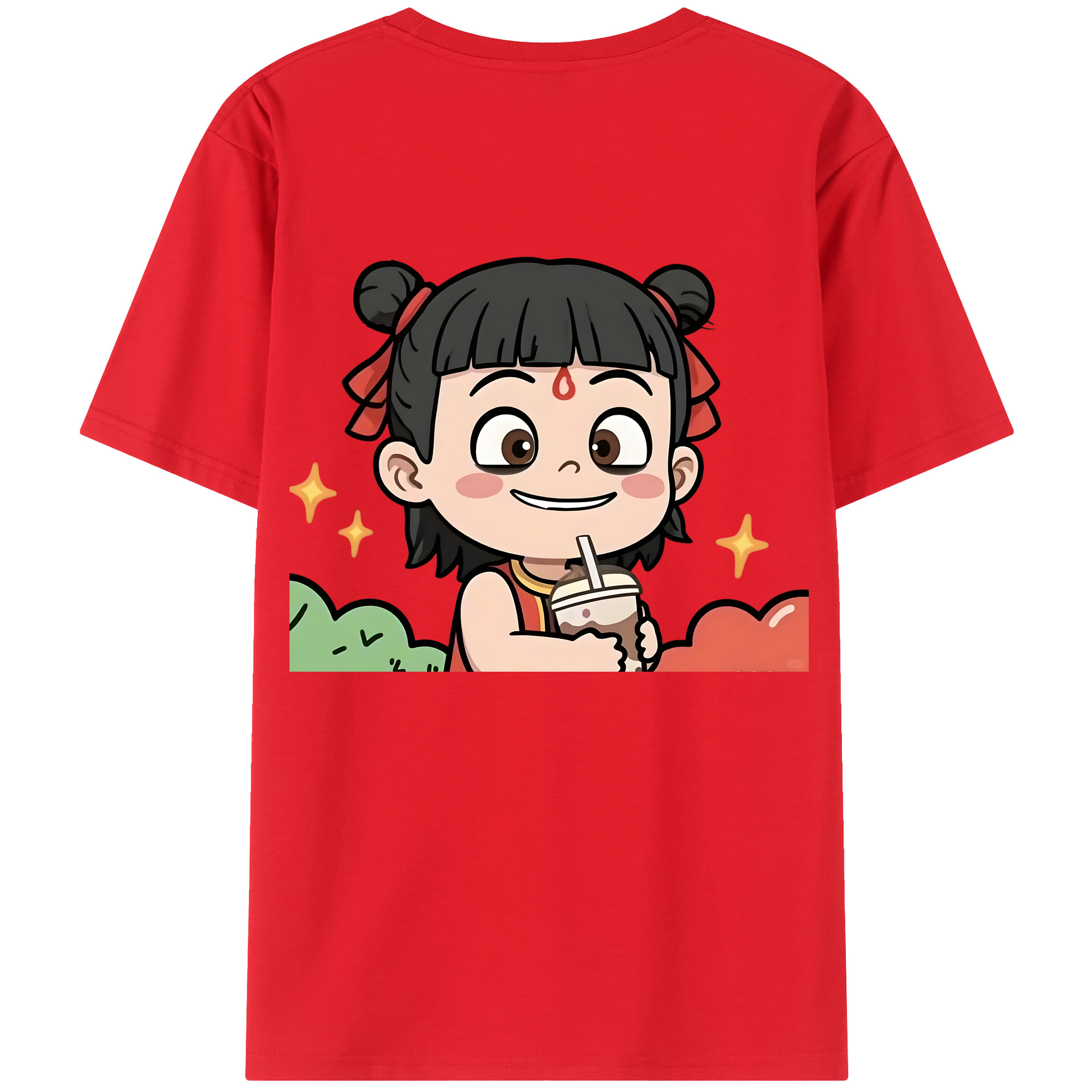 （画像用） Ne Zha 2 ナタ 魔童の大暴れ 綿100％ メンズ半袖Tシャツ（バックプリント） 通気性